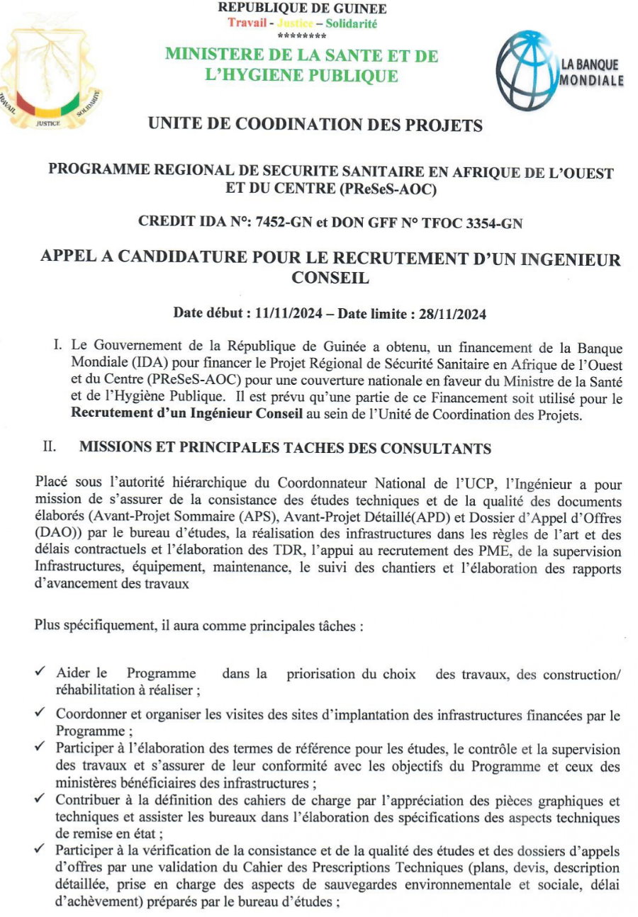 Appel A Candidature Pour Le Recrutement D’un Ingénieur Conseil | Page 1