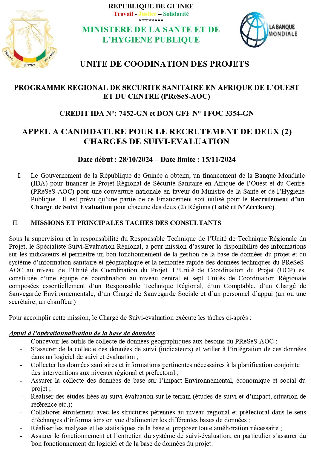 PROGRAMME REGIONAL DE SECURITE SANITAIRE EN AFRIQUE DE L’OUEST ET DU CENTRE (PReSeS-AOC) | Page 1