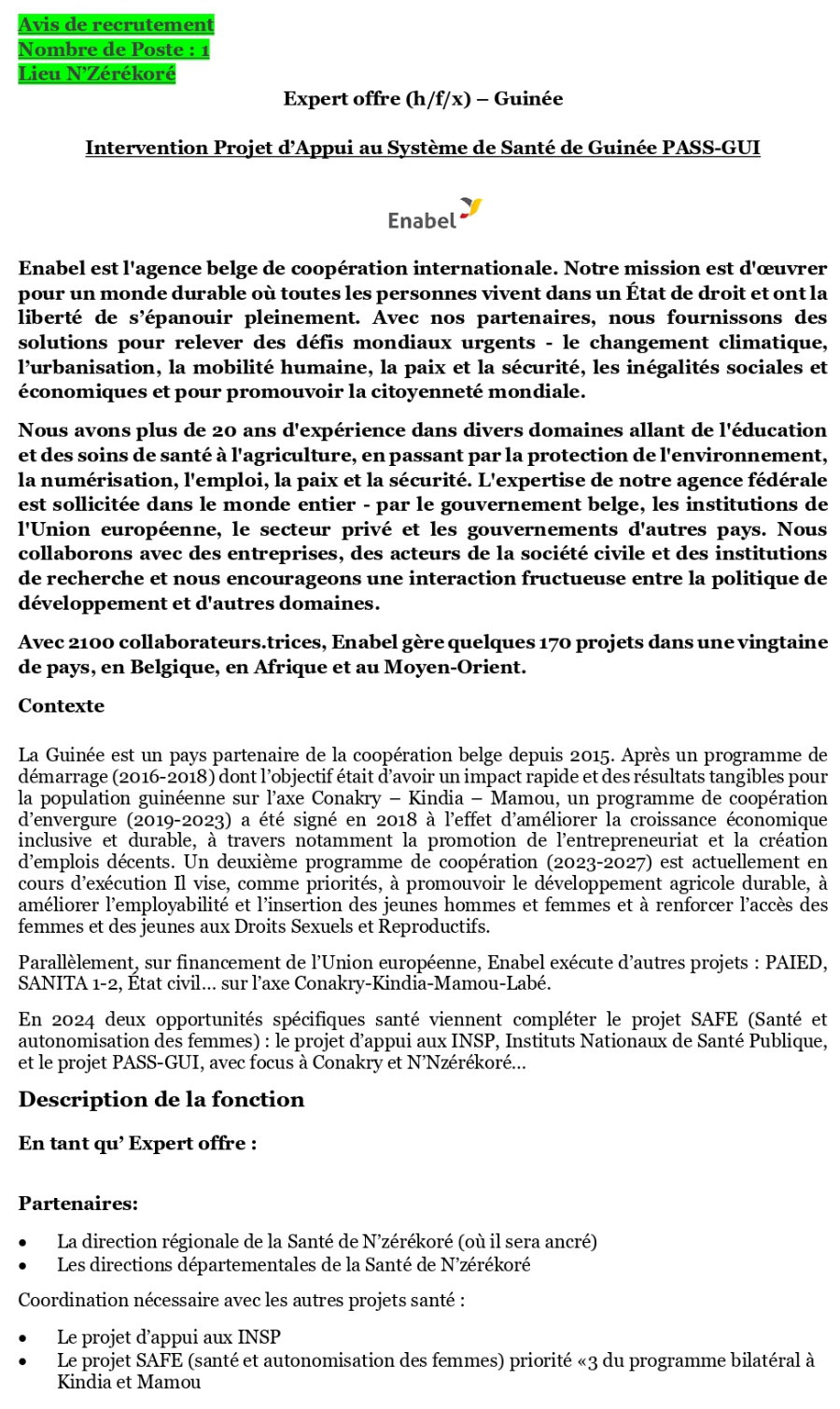 Avis de recrutement d'un Expert offre (h/f/x) – Guinée | Page 1