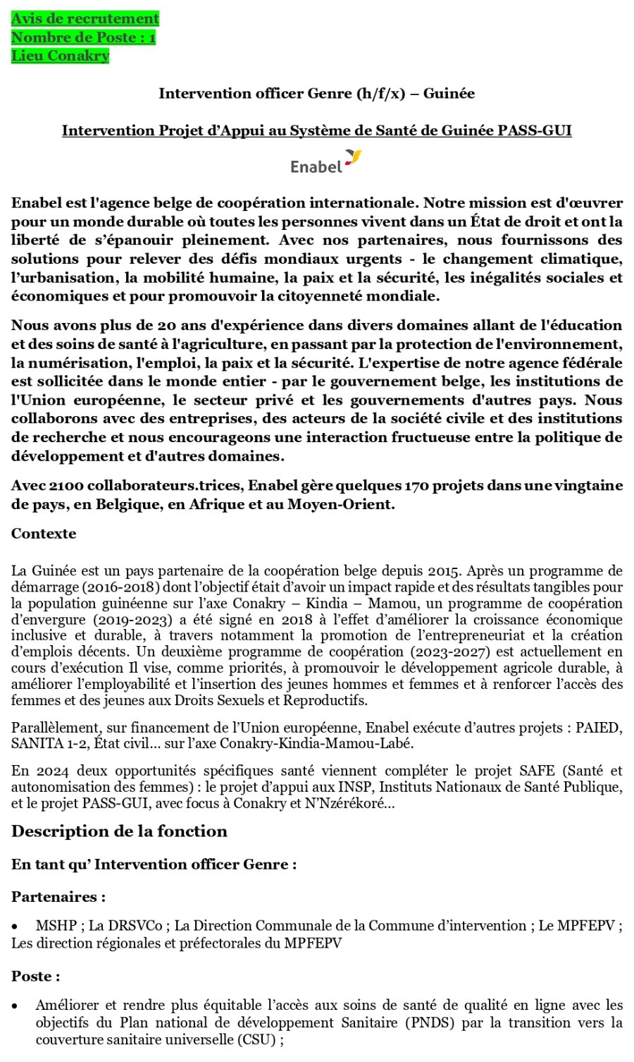 Avis de recrutement d'un Intervention officer Genre (h/f/x) – Guinée | Page 1