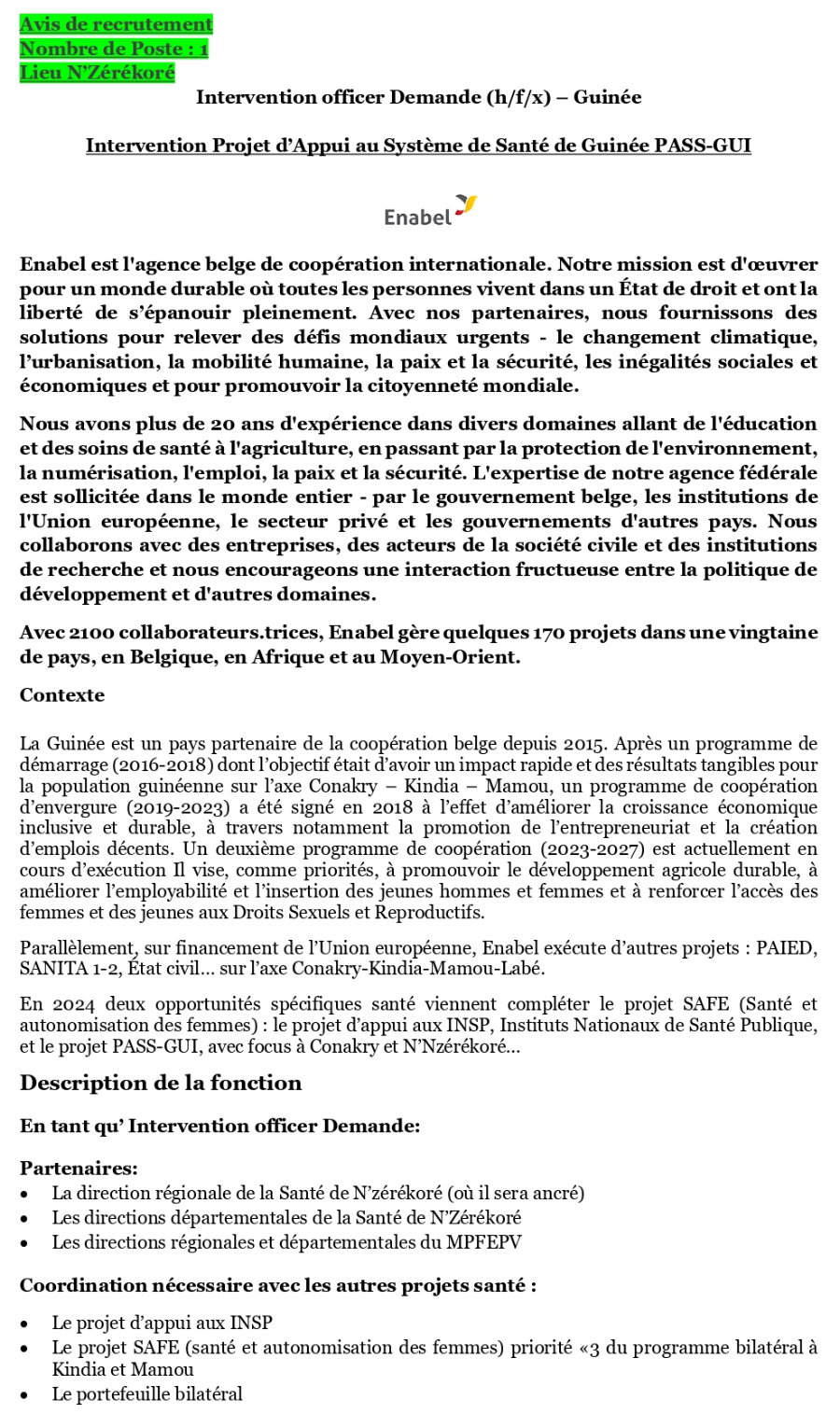 Avis de recrutement d'un Intervention officer Demande (h/f/x) – Guinée | Page 1