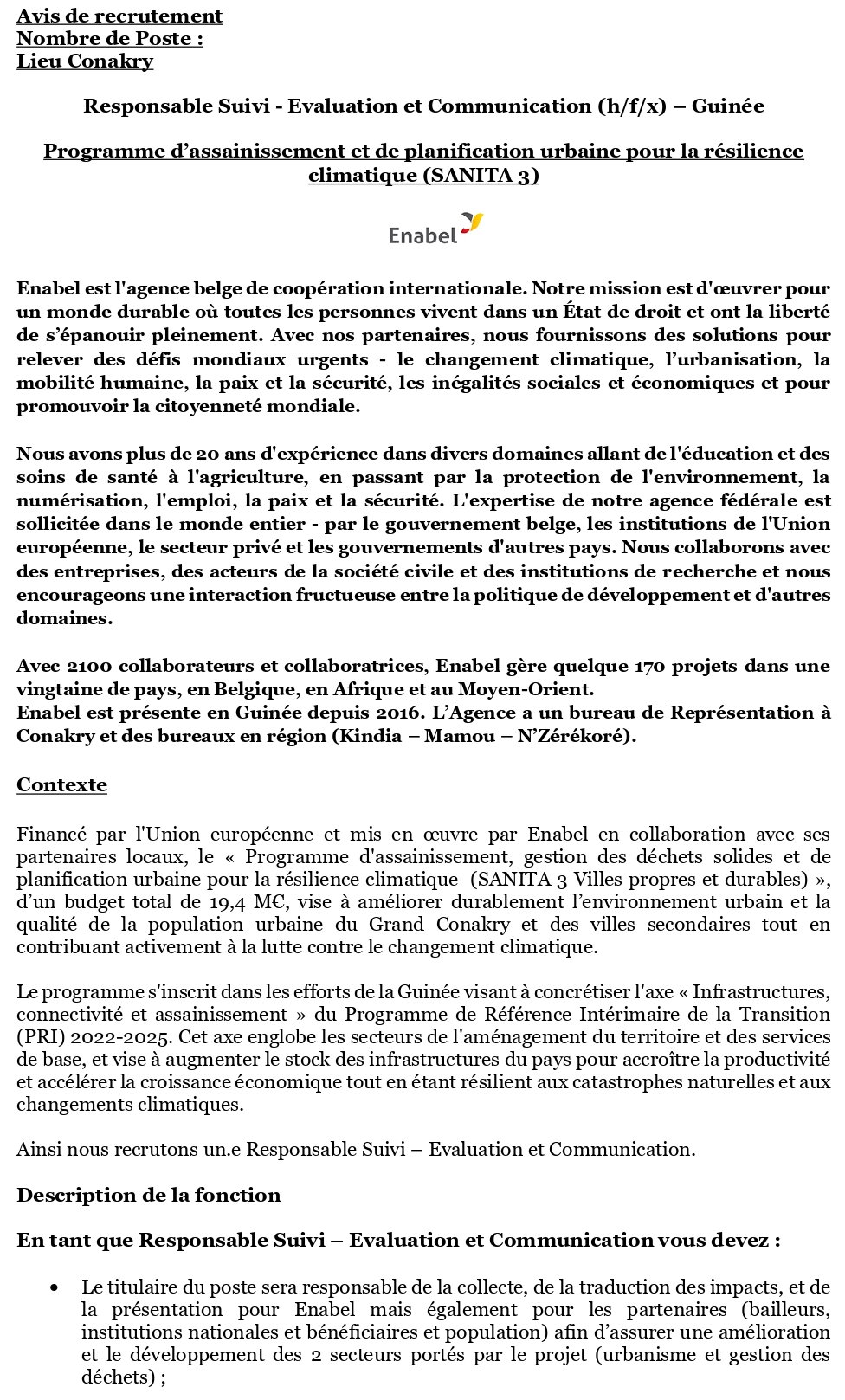 Recrutement d'un Responsable Suivi - Evaluation et Communication (h/f/x) – Guinée | Page 1