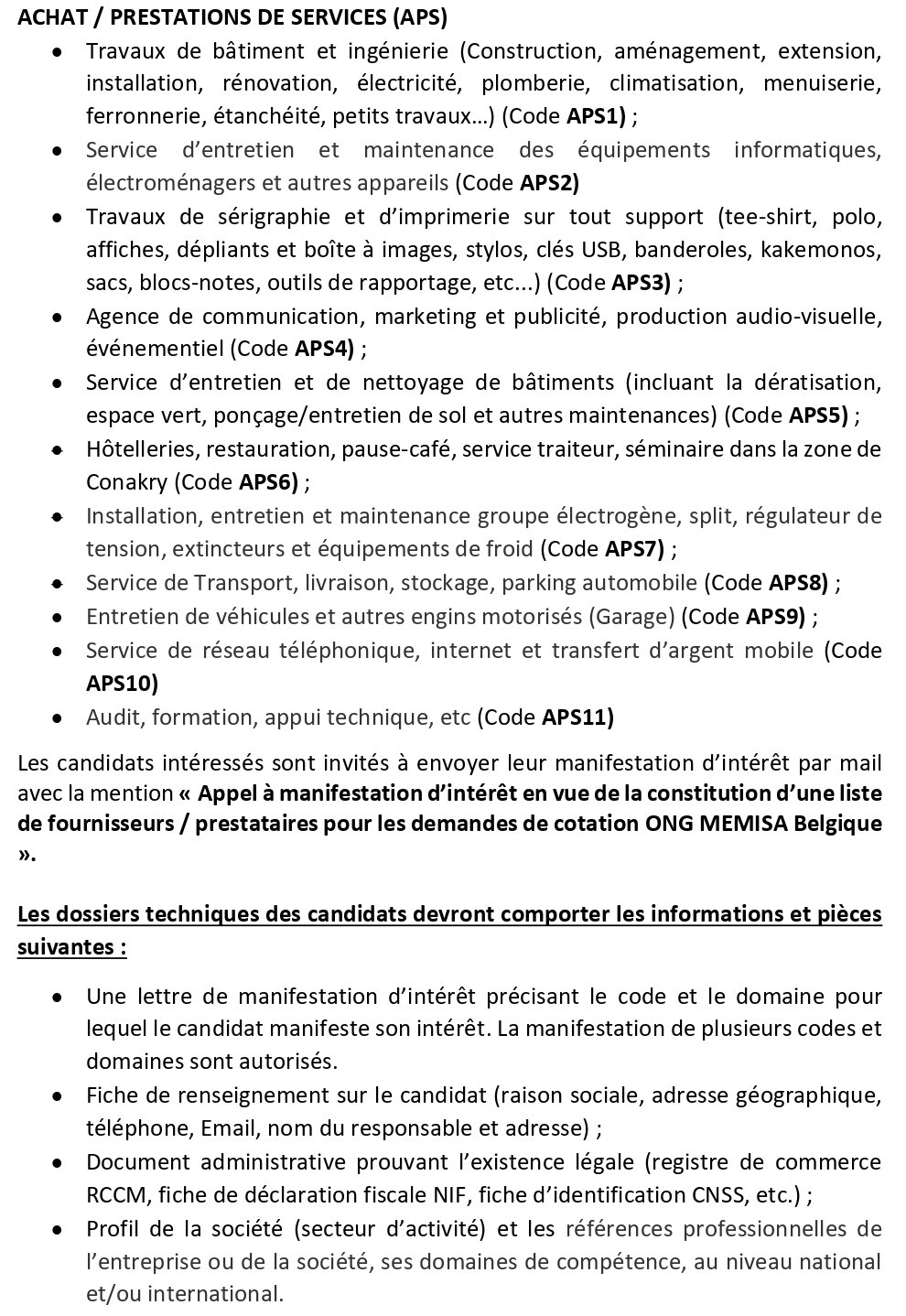 AVIS D’APPEL À MANIFESTATION D’INTÉRÊT EN VUE DE LA CONSTITUTION DU RÉPERTOIRE DE FOURNISSEURS ET PRESTATAIRES | Page 2