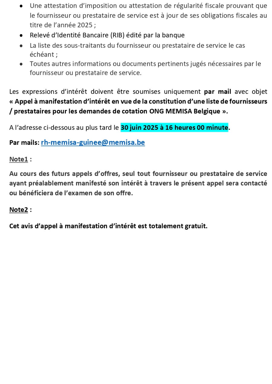AVIS D’APPEL À MANIFESTATION D’INTÉRÊT EN VUE DE LA CONSTITUTION DU RÉPERTOIRE DE FOURNISSEURS ET PRESTATAIRES | Page 3