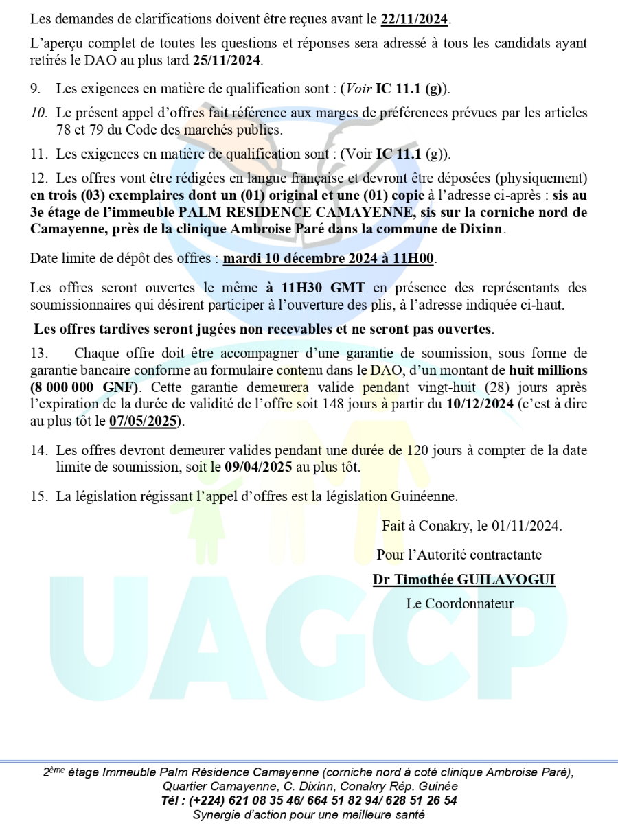 AVIS D’APPEL D’OFFRES POUR LA SELECTION D’UN PRESTATAIRE POUR LA MISE EN PLACE D’UN SYSTEME DE BACK-UP ELECTRIQUE POUR LE MINISTERE DE LA SANTE ET DE L’HYGIENE PUBLIQUE (MSHP) | Page 2