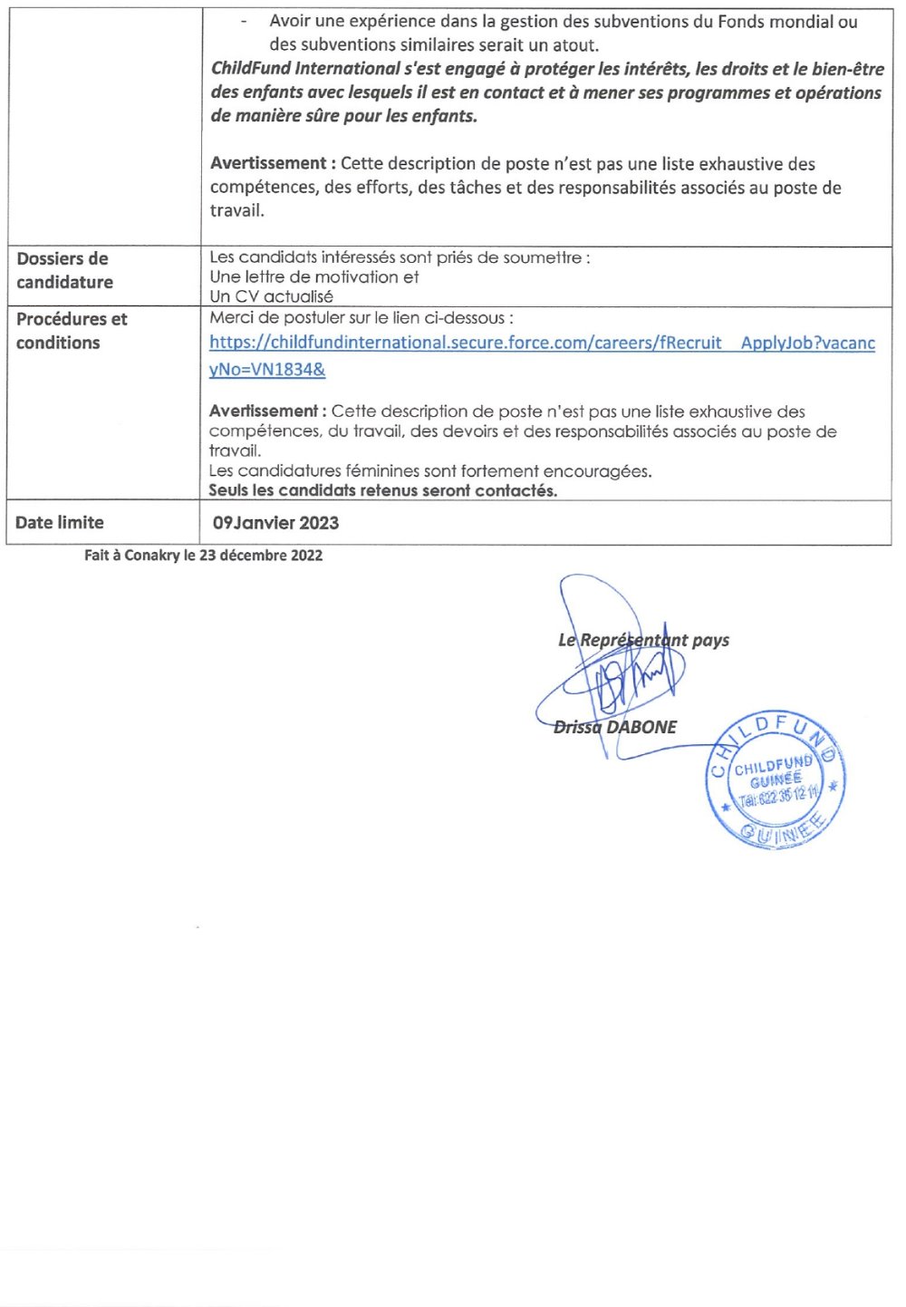 Avis de recrutement d’un(e) Chargé(e) de Suivi-évaluation de l’équipe préfectorale de Mamou | Page 3