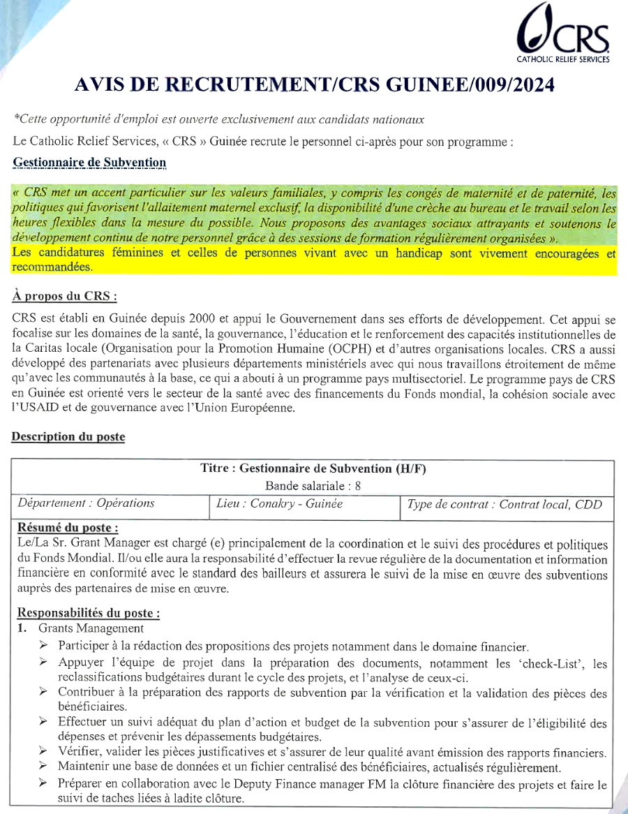  Avis de Recrutement d’un(e) Senior Grant manager | Page 1