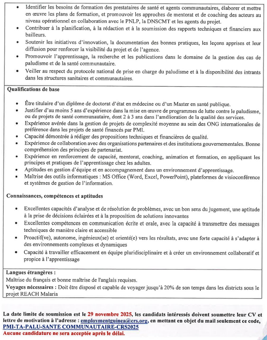 Avis de recrutement d'un spécialiste technique de gestion des cas de paludisme et santé communautaire (h/f) | Page 2