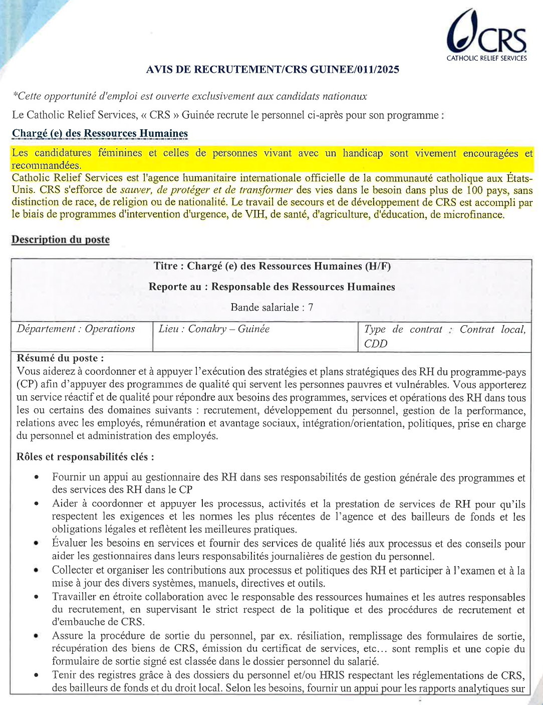 Avis de recrutement d'un (e) chargé (e) des ressources humaines (hf) | Page 1