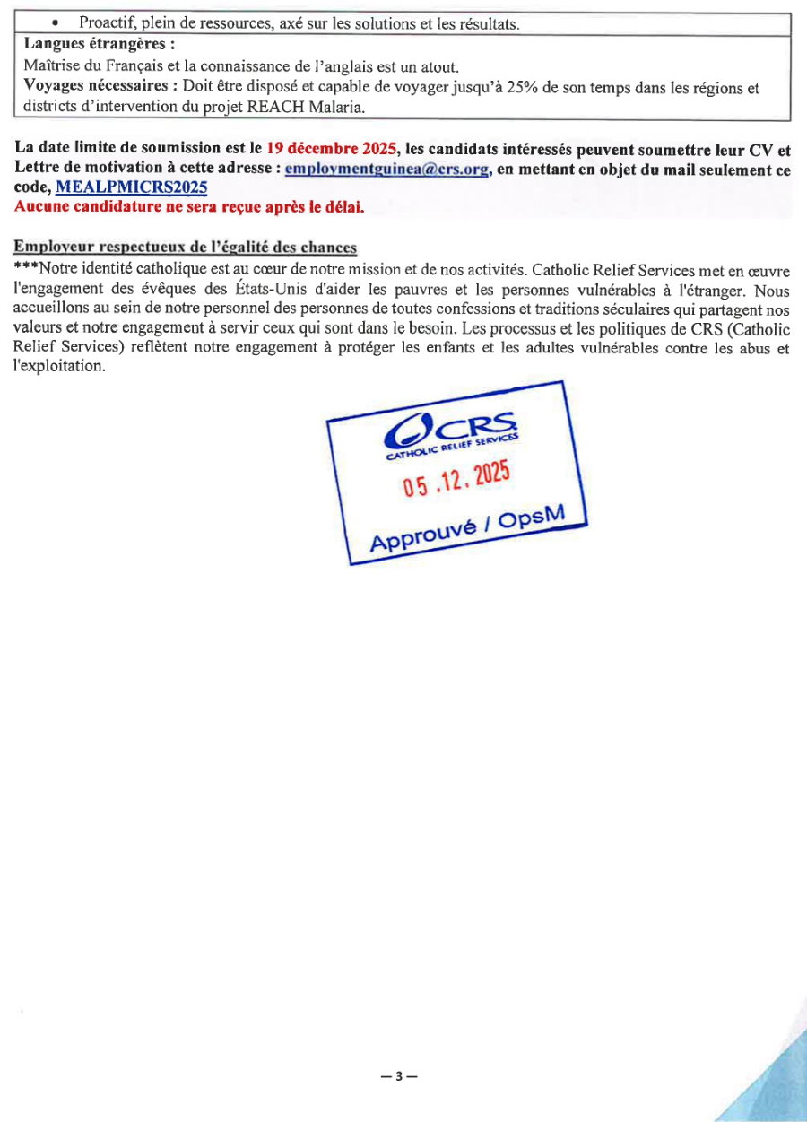 Recrutement D'un (e) Monitoring, Evaluation, Accountability and Learning Officer | Page 3