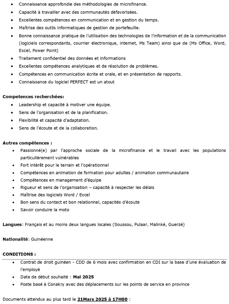 Avis de Recrutement D'un Responsable des opérations Basé à Conakry, Guinée | Page 3