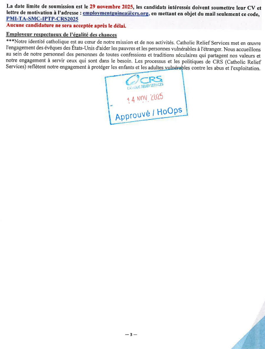 Avis de recrutement d'un Spécialiste Technique Chimio Prévention du paludisme Saisonnier (CPS) et Traitement préventif intermittent du paludisme pendant la grossesse (TPIg) (H/F) | Page 3