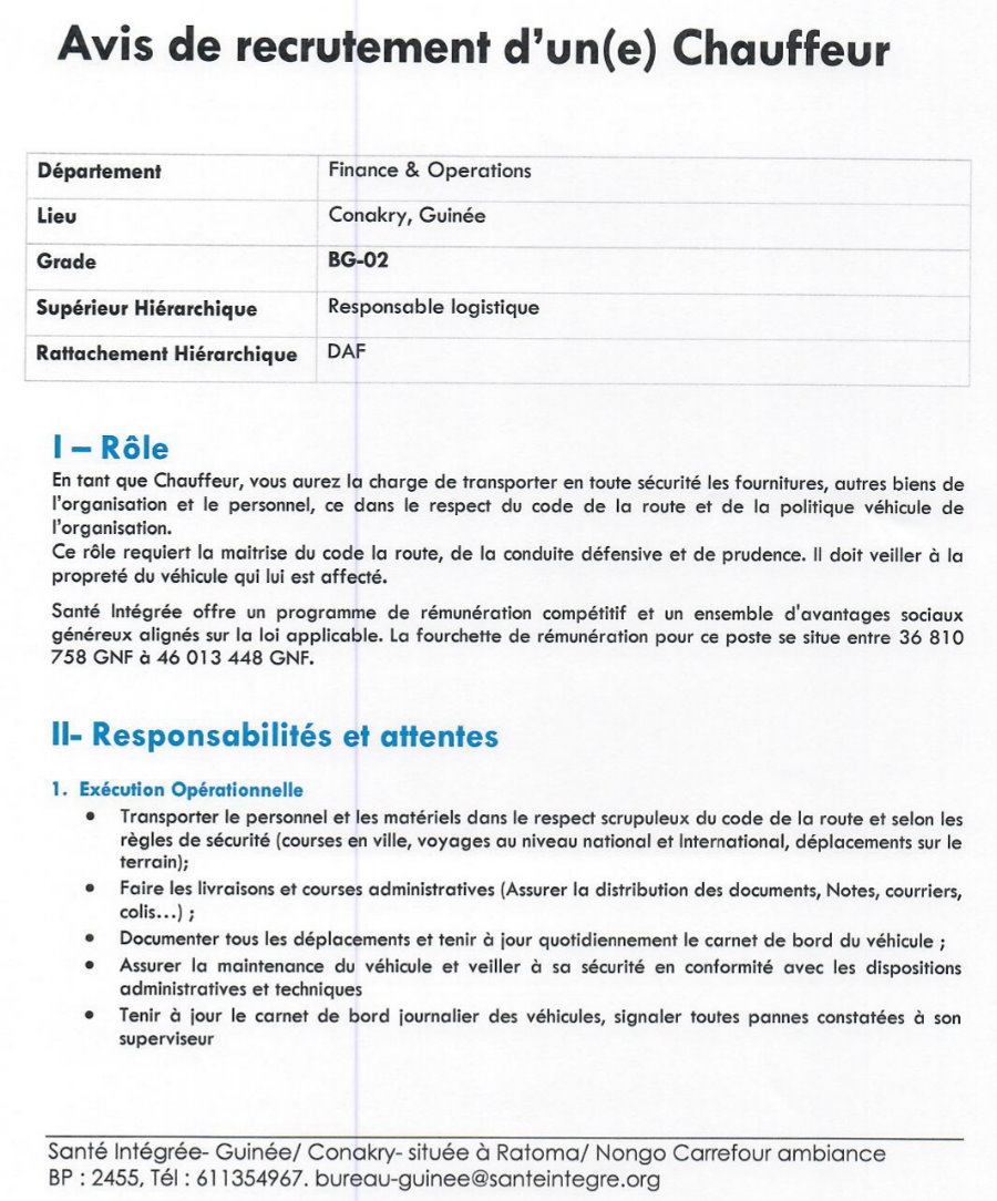  Avis de recrutement d'un Chauffeur | Page 1