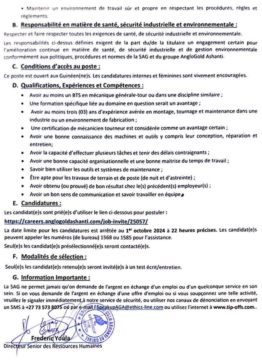 Avis de recrutement des Mécanicien(ne)s Tourneurs (Machinists) | Page 2