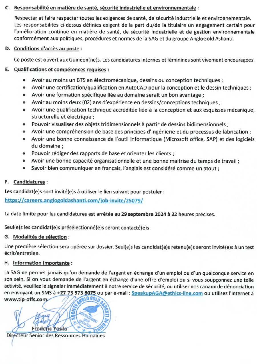 Avis de recrutement d'un(e) Mécanicien(ne) Concepteur(trice) technique (Mechanical Draftsman) dans le cadre d’un contrat à durée indéterminée | Page 2