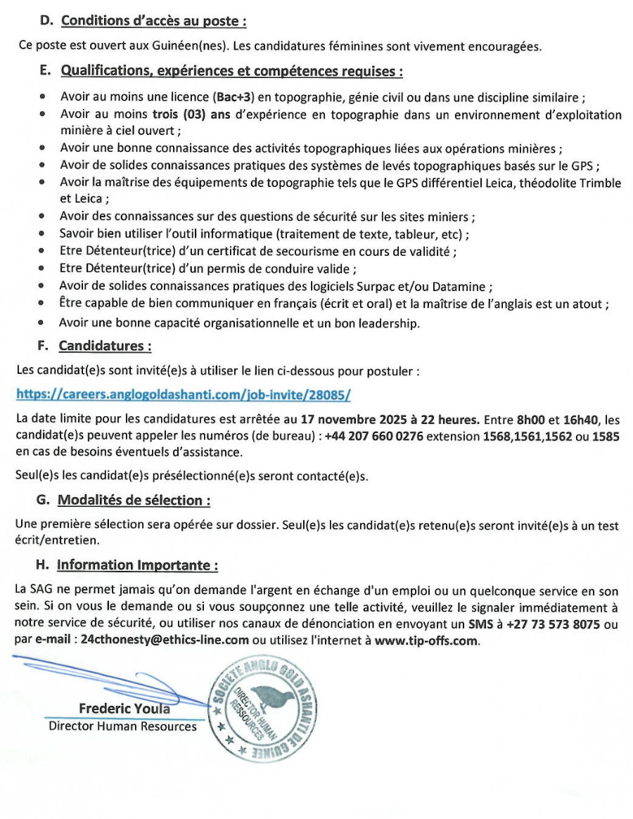 Avis de recrutement d'un(e) Topographe au compte du Département des Mines | Page 2