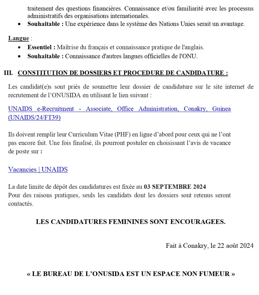 Avis de vacance de poste d'un Assistant(e) pour l’Administration et les Finances | Page 2