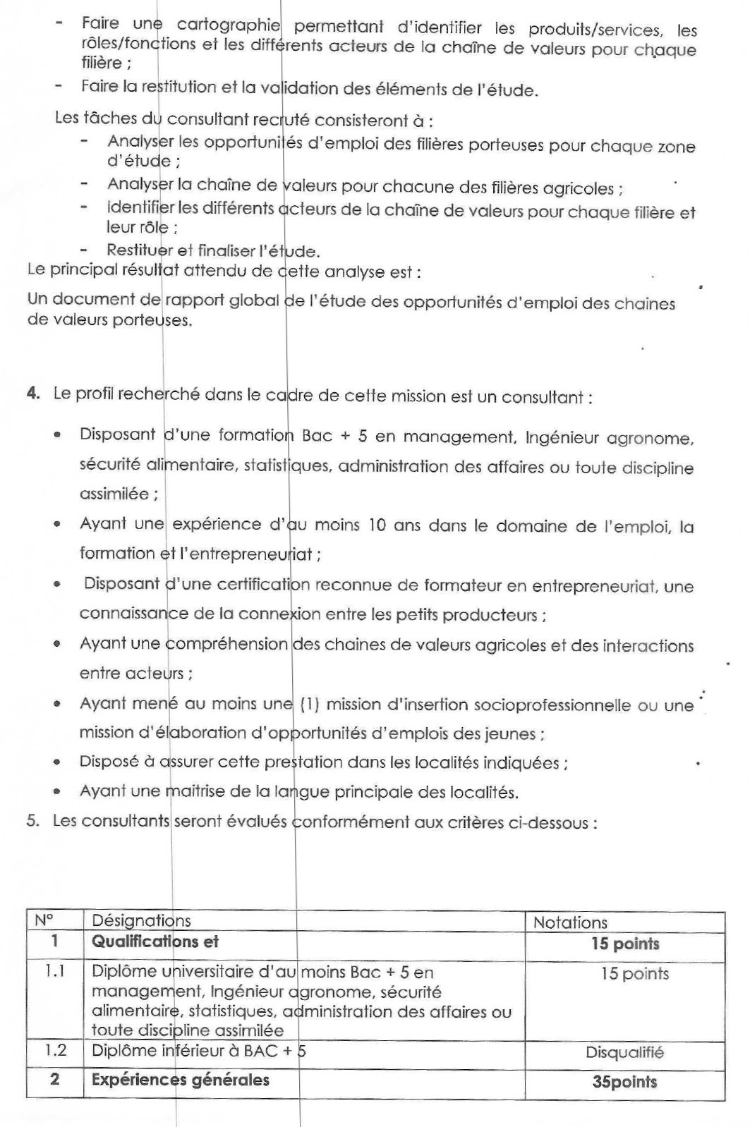 Avis À Manifestation D’intérêt (Services De Consultant Indivuduel) Ami Relatif A La Selection D’un Consultant Individuel Pour L’analyse Des Opportunites D’emplois Dans Les Chaines De Valeurs Porteuses Dans Le Secteur Agricole | Page 2