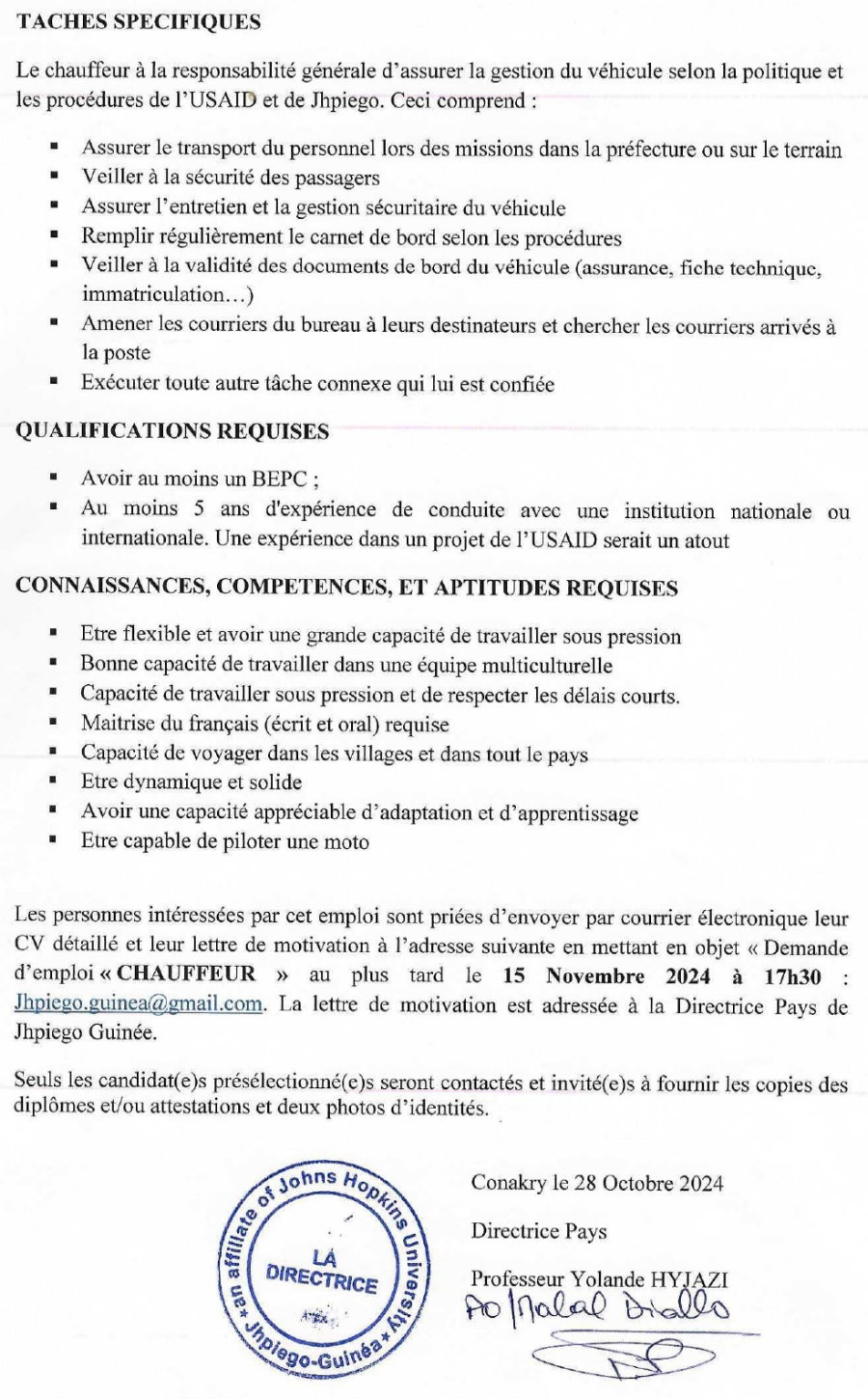 Avis de recrutement d'un (01) Chauffeur Régional PTM E/VIH | Page 2