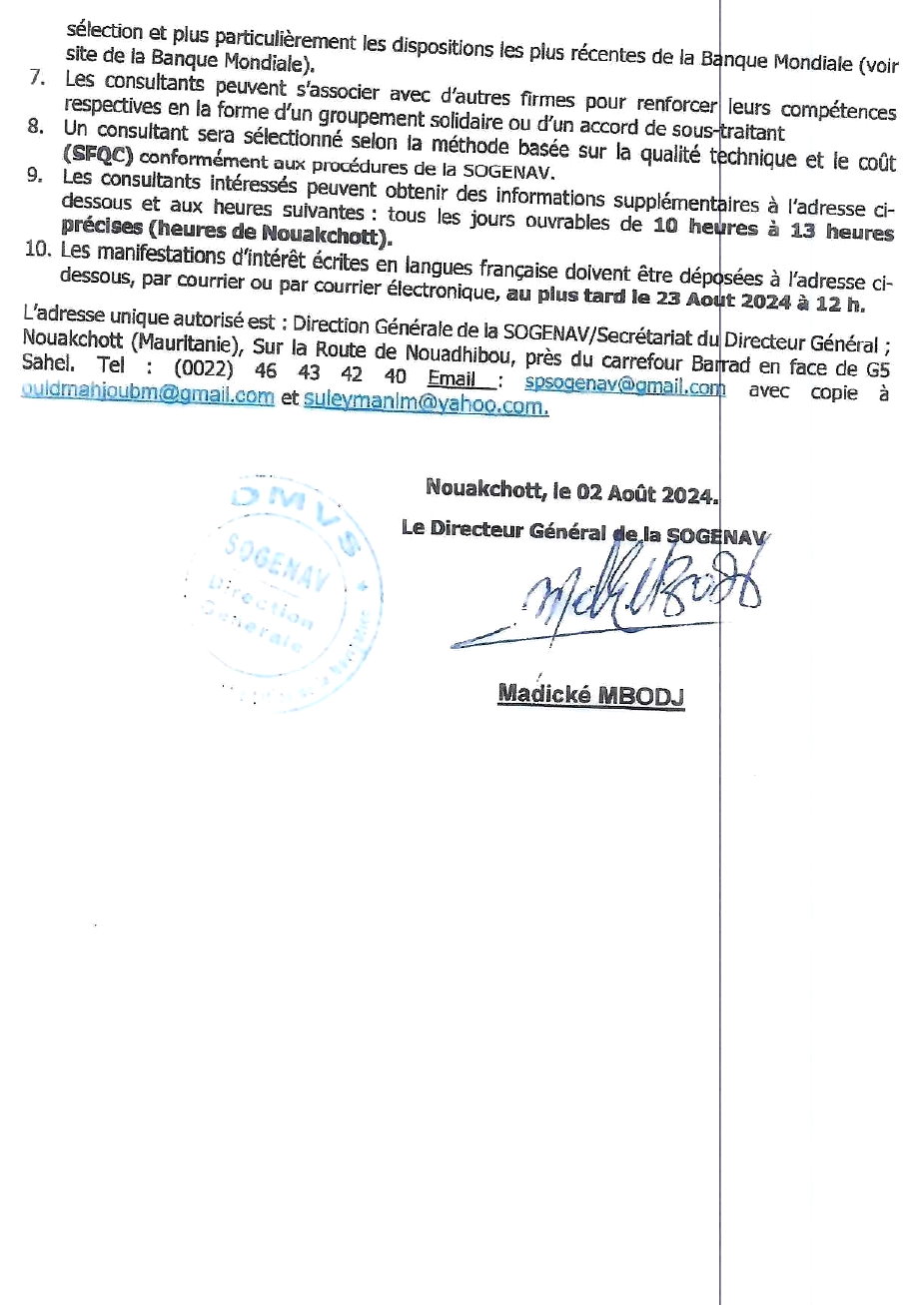 AVIS A MAMSFESTATIONS DINTERET SELECTION D'UN CONSULTANT POUR ACCOMPAGNER LA SOGE AV DANS LA STRATEGIE DE MISE EN NAVIGATION RAPIDE DU FLEUVE SENEGAL | Page 2