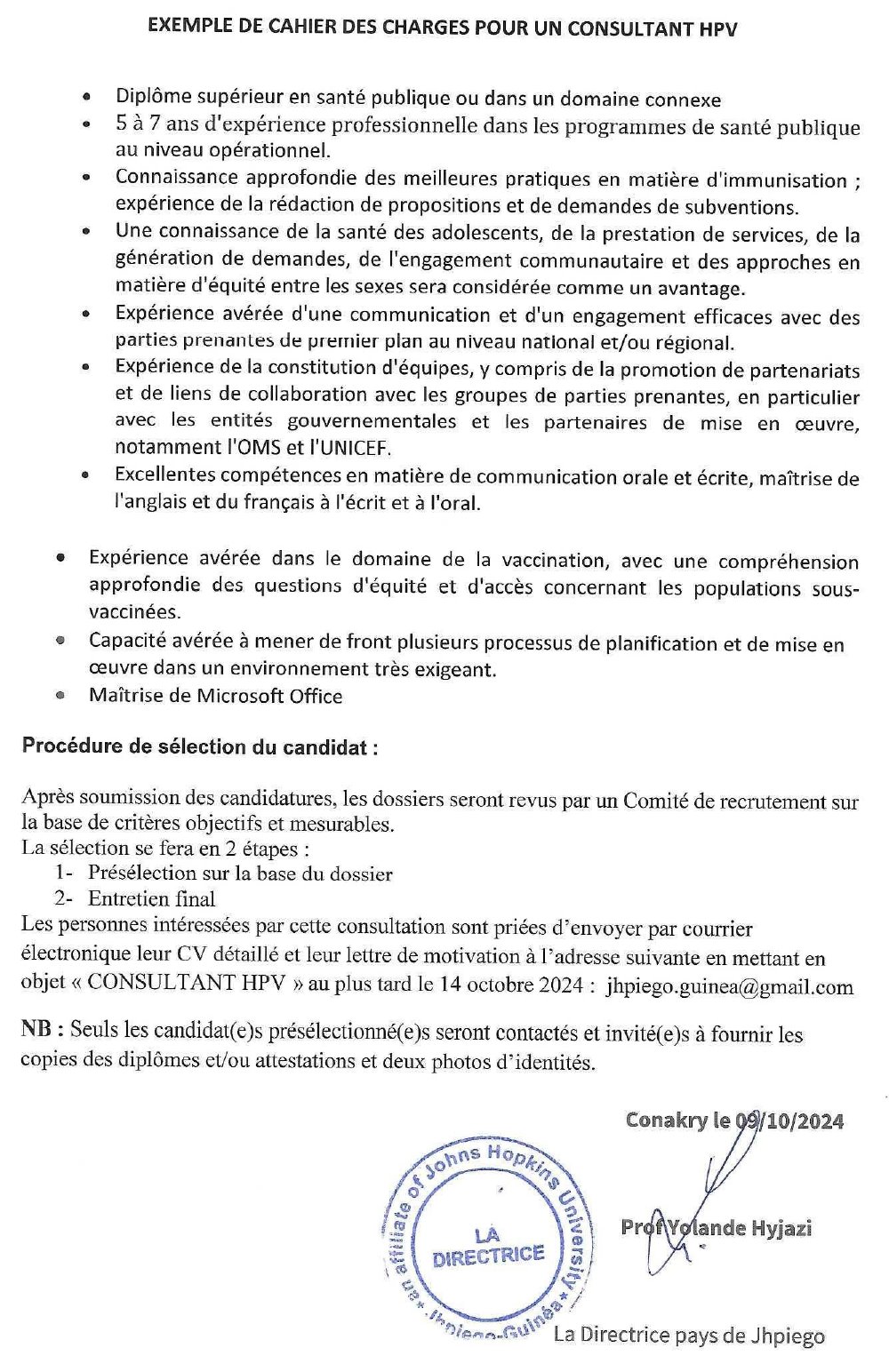 Avis de recrutement d'un Consultant pour appuyer la préparation d'une demande d'introduction du vaccin contre le papillomavirus dans le PEV en Guinée | Page 3