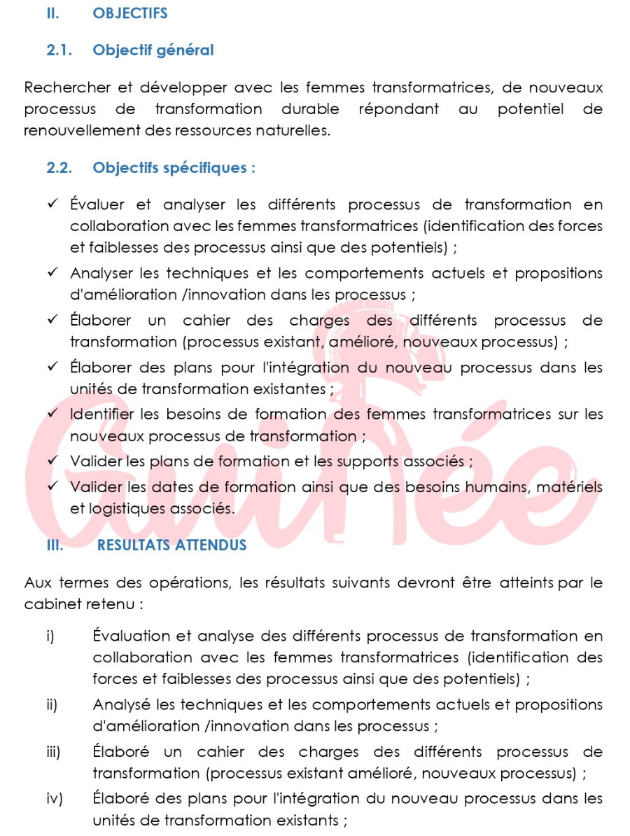 Termes de Référence pour Assistance technique en Recherche et Développement pour l’Amélioration des Différents Processus de Transformation Agro-alimentaire, aux Femmes Transformatrices dans le cadre du Projet APOCEB | Page 3