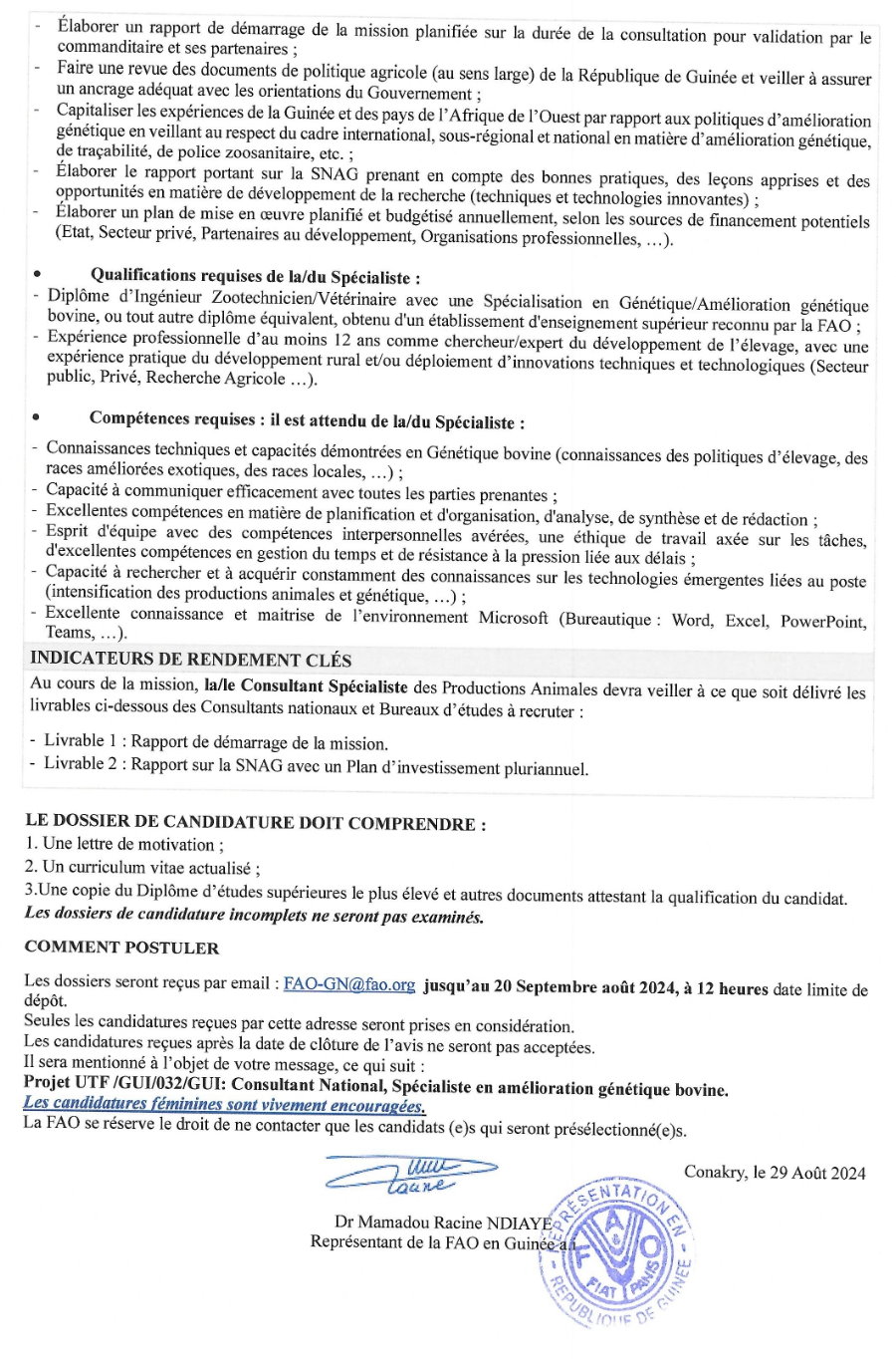 recrutement d'un Consultant National, Spécialiste en amélioration génétique bovine | Page 2