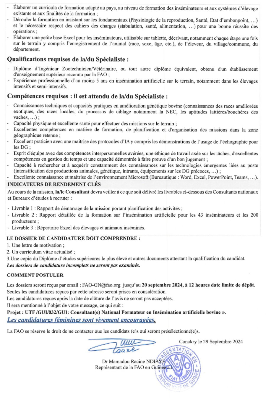 Termes de références pour le recrutement d'un Consultant(e) National Formateur en Insémination artificielle bovine » | Page 2