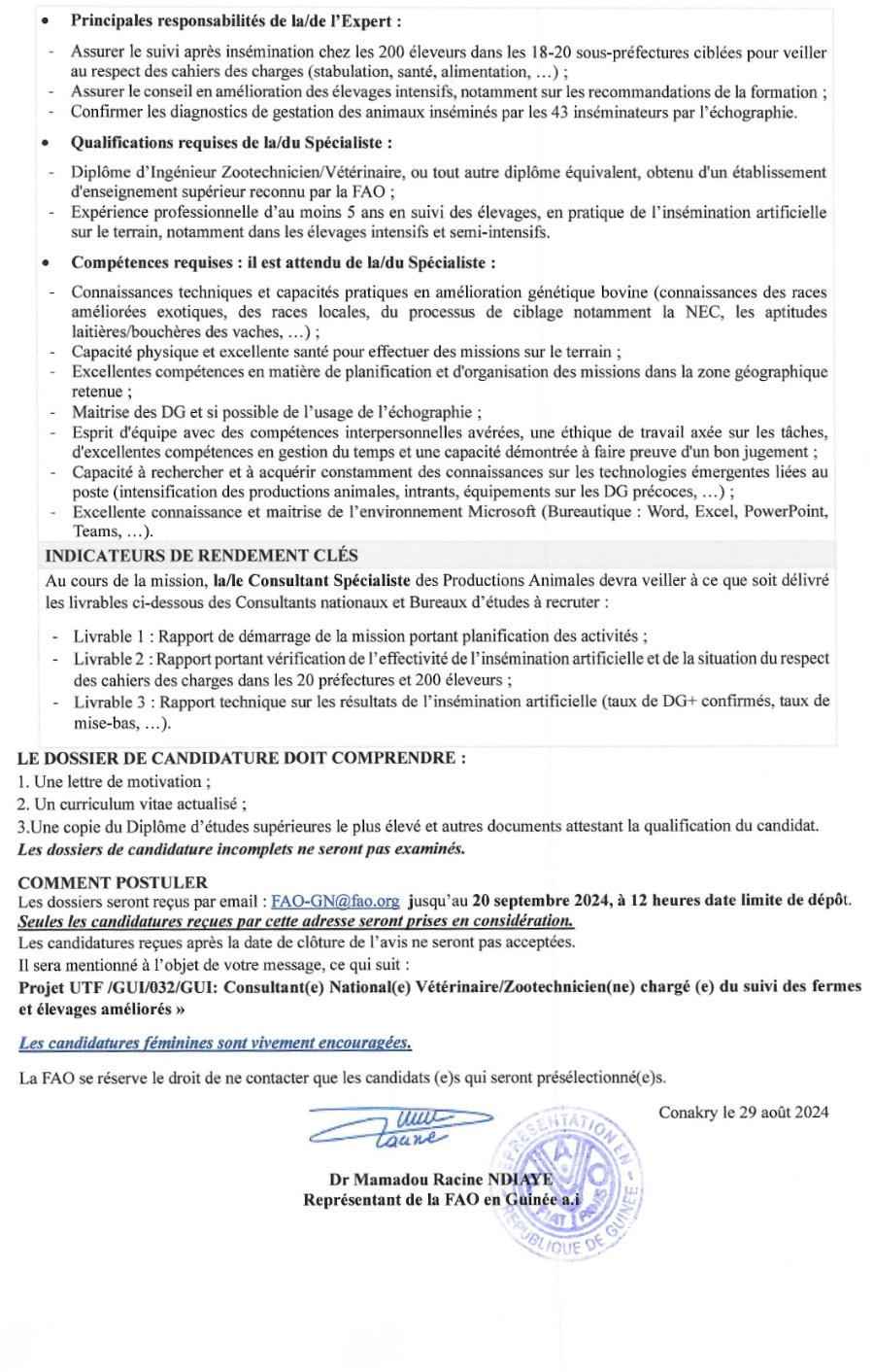 recrutement d'un Consultant(e) National(e) Vétérinaire/Zootechnicien (ne) chargé (e) du suivi des fermes et élevages améliorés | Page 2