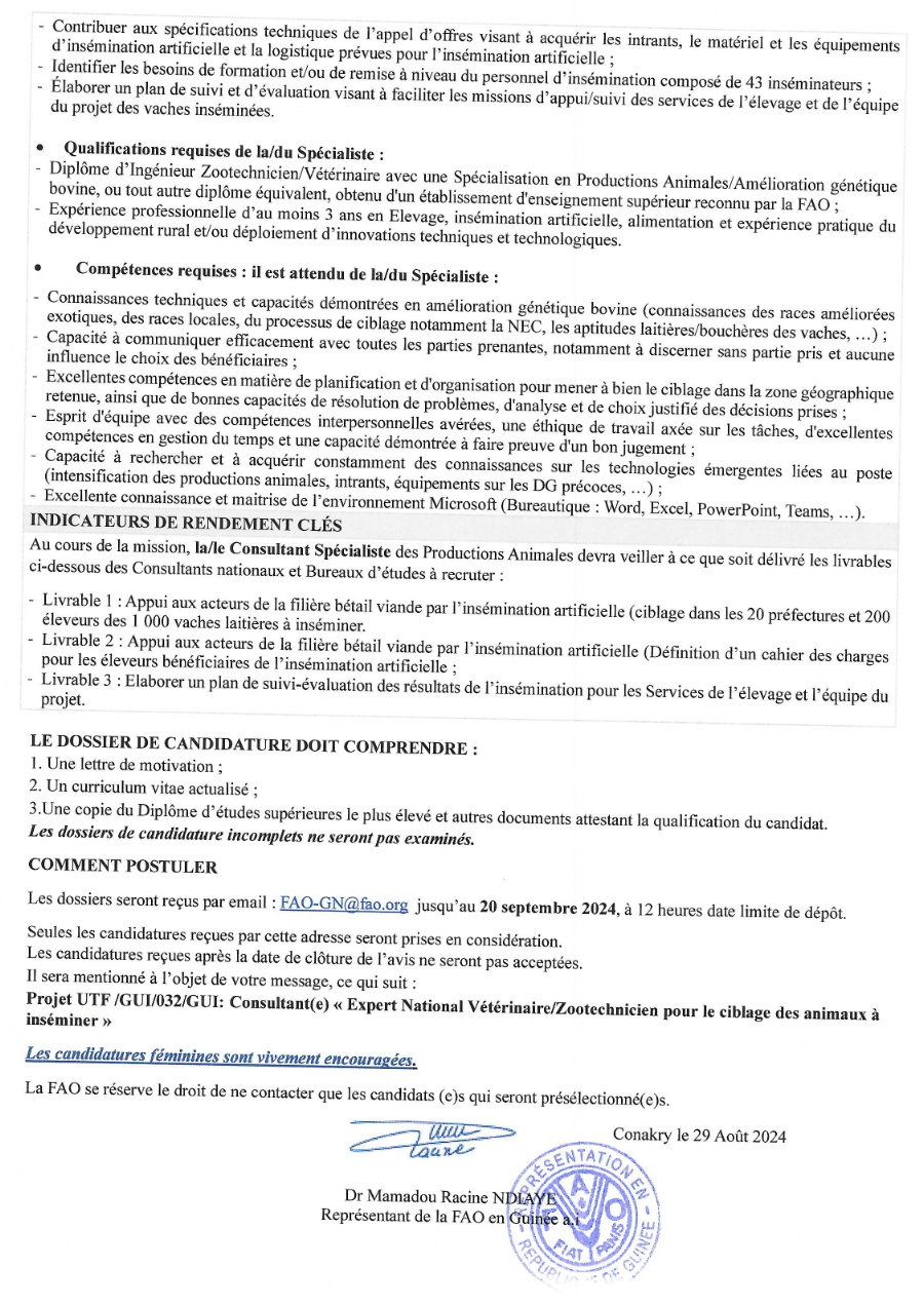  recrutement d'un Consultant(e) National(e) Vétérinaire/Zootechnicien (ne) chargé (e) du suivi des fermes et élevages améliorés | Page 2