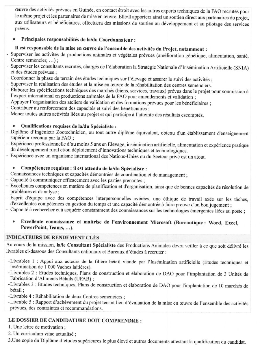 Recrutement d'un Consultante/Consultant National Spécialiste de Production Animale/Vétérinaire « Coordonnateur du Projet » | Page 2