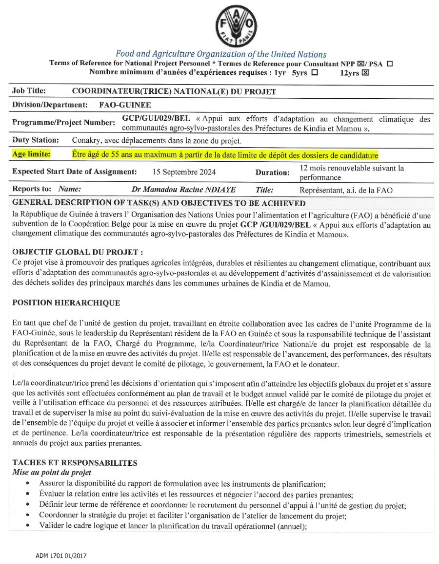 Recrutement D'un(e) Coordinateur(trice) National(e) Du Projet | Page 1