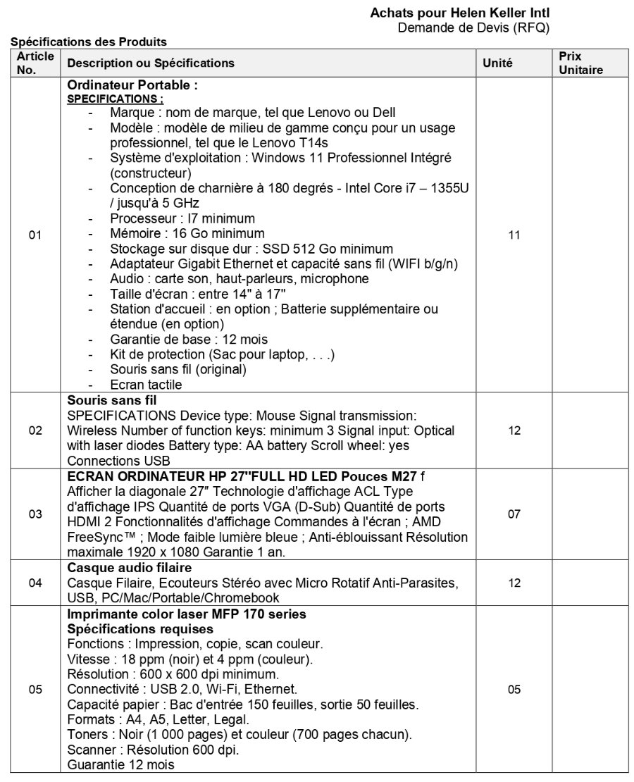 Demande de Devis (RFQ pour « Request For Quotation ») pour l'Achat de matériel Informatique | Page 2