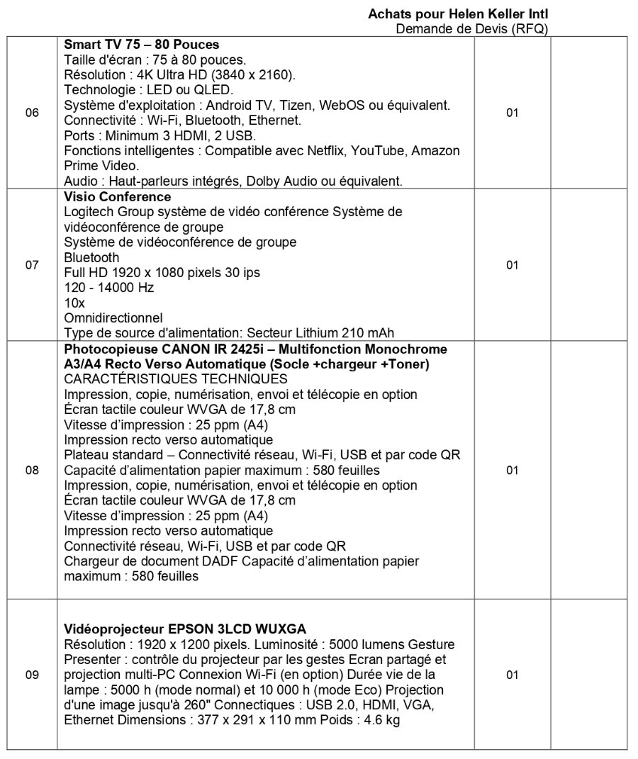 Demande de Devis (RFQ pour « Request For Quotation ») pour l'Achat de matériel Informatique | Page 3