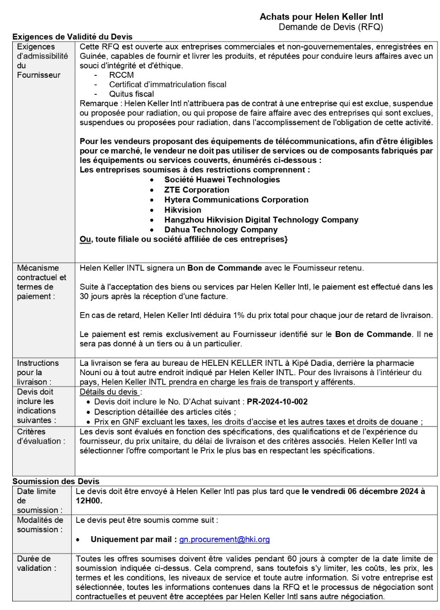 Demande de Devis (RFQ pour « Request For Quotation ») pour l'Achat de matériel Informatique | Page 4