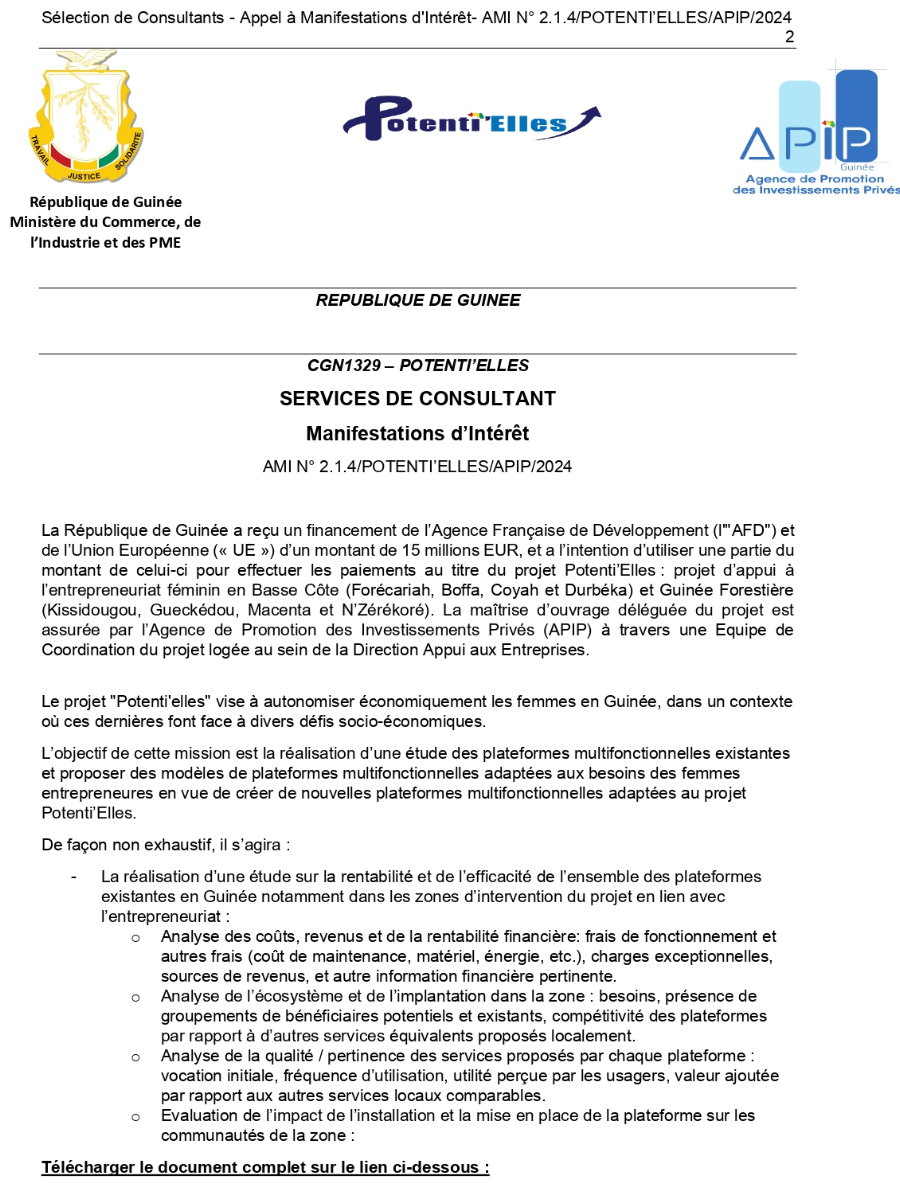 Recrutement d’un cabinet pour la réalisation de l’étude des plateformes multifonctionnelles existantes et proposition de modèle de plateformes fonctionnelles | Page 2