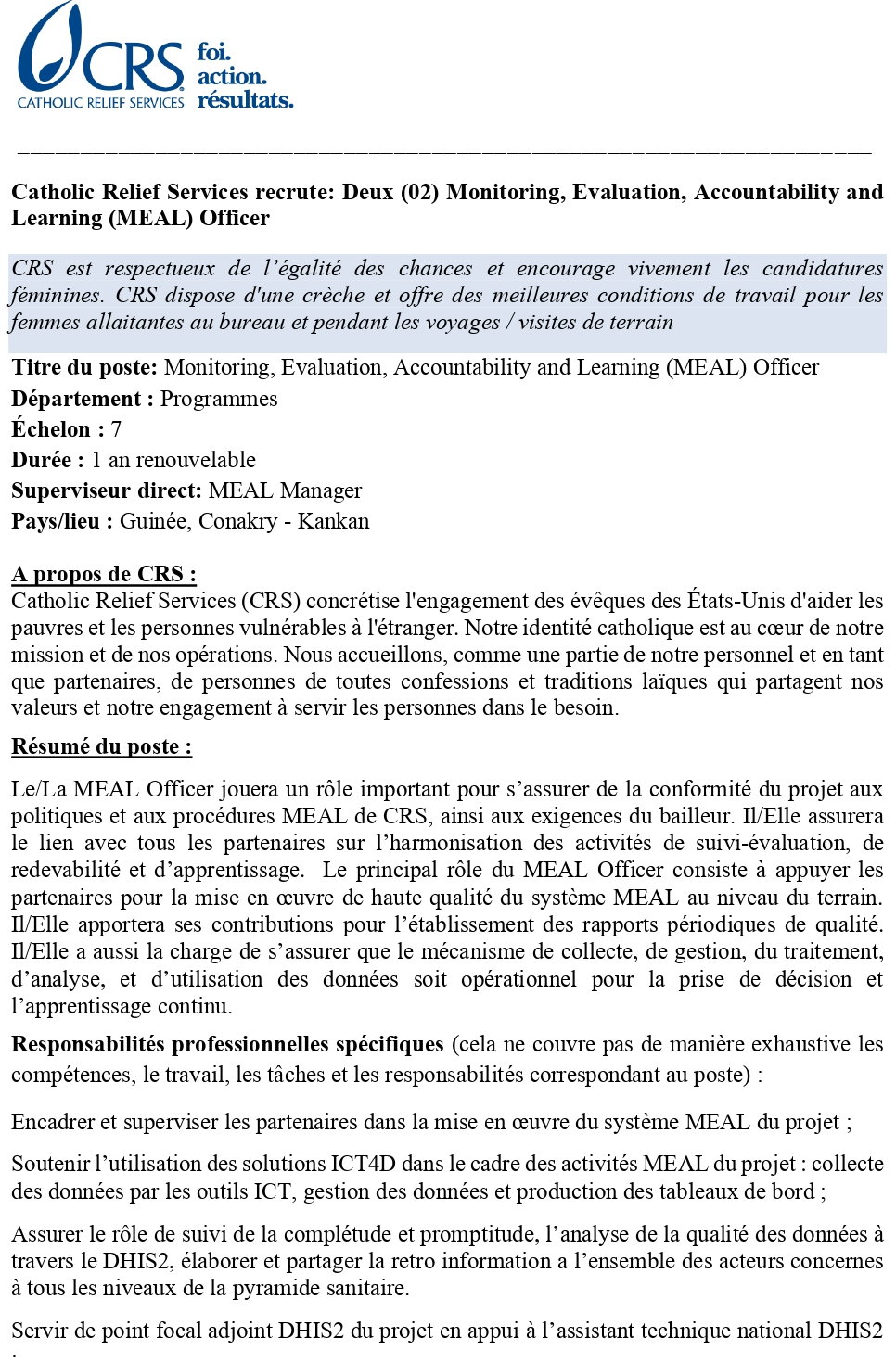 Deux (02) Monitoring, Evaluation, Accountability and Learning (MEAL) Officer | page 1
