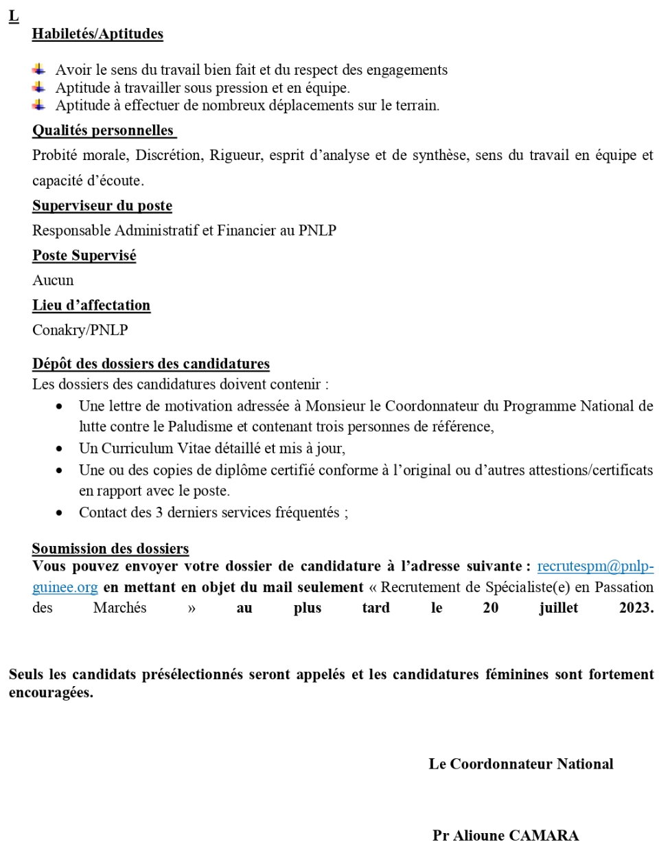 AVIS DE RECRUTEMENT D'UN(E) SPECIALISTE EN PASSATION DES MARCHES DU PNLP | Page 4