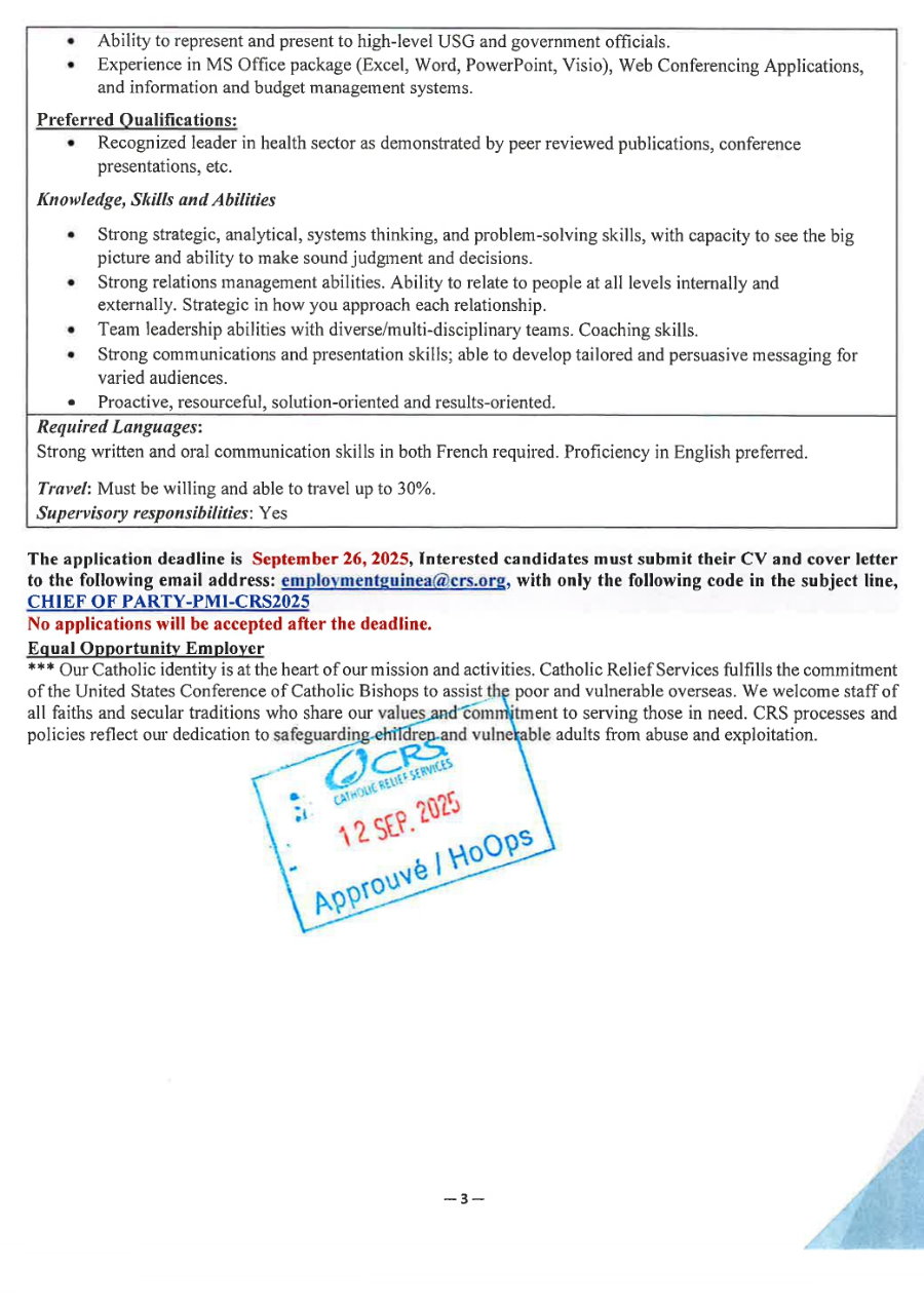 Avis de recrutement d'un chief of party i, pmi reach malaria | Page 3