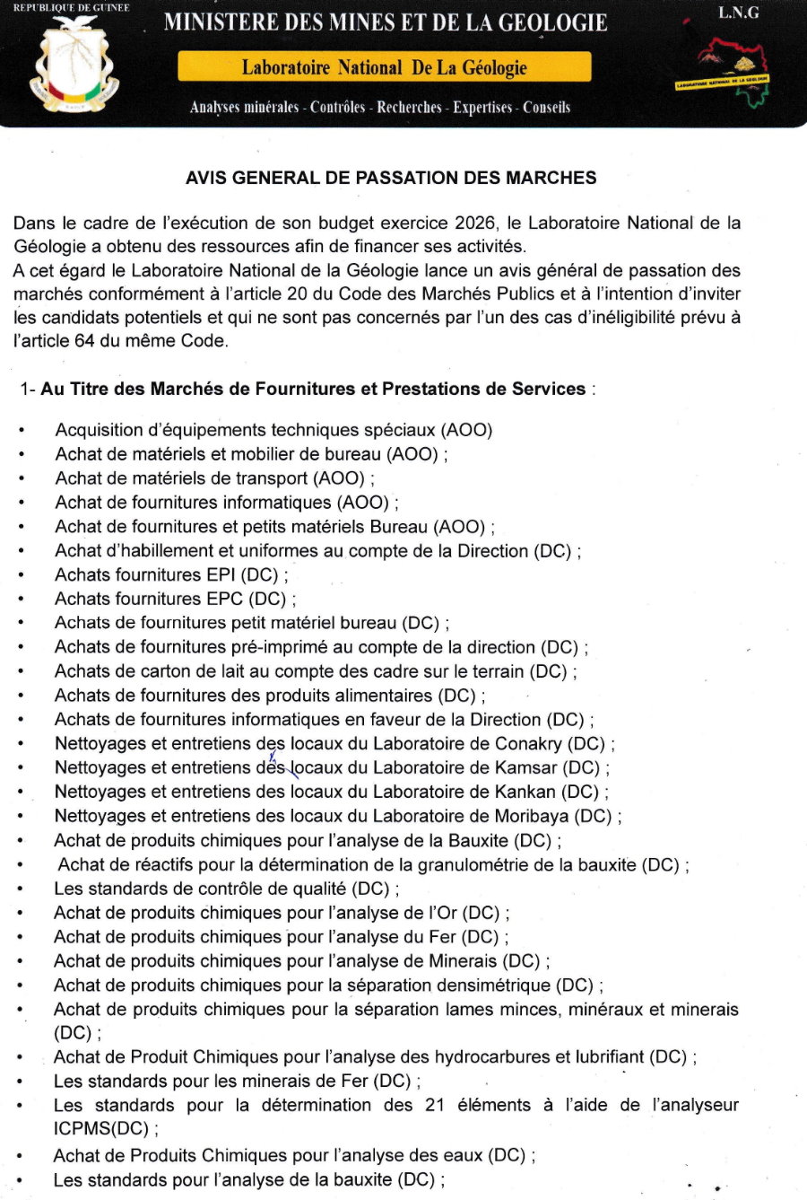 AVIS GENERAL DE PASSATION DES MARCHES | Page 1