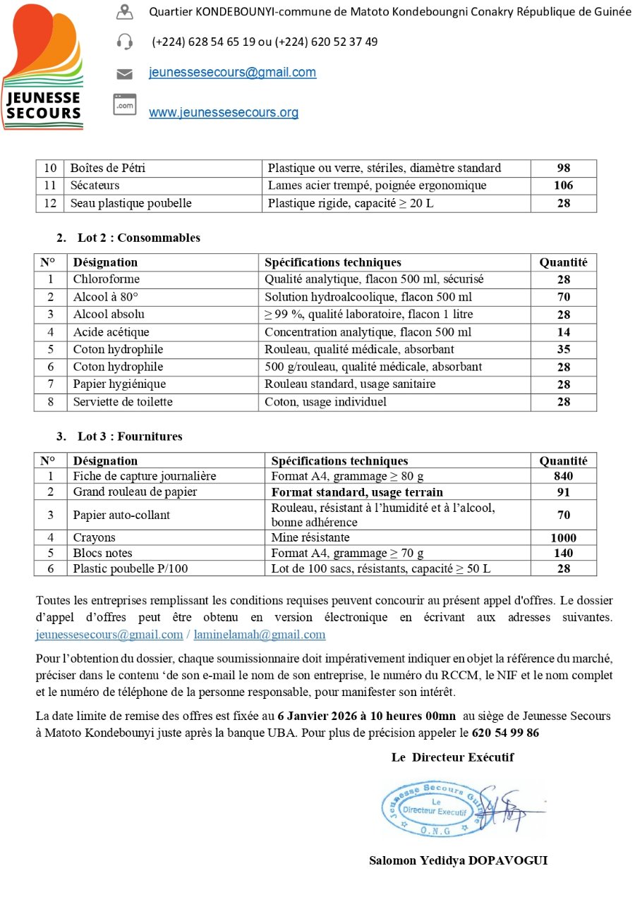 Avis d’appel d’offres national pour la fourniture de matériels et consommables pour l’enquête Full-Stop MDA | Page 2