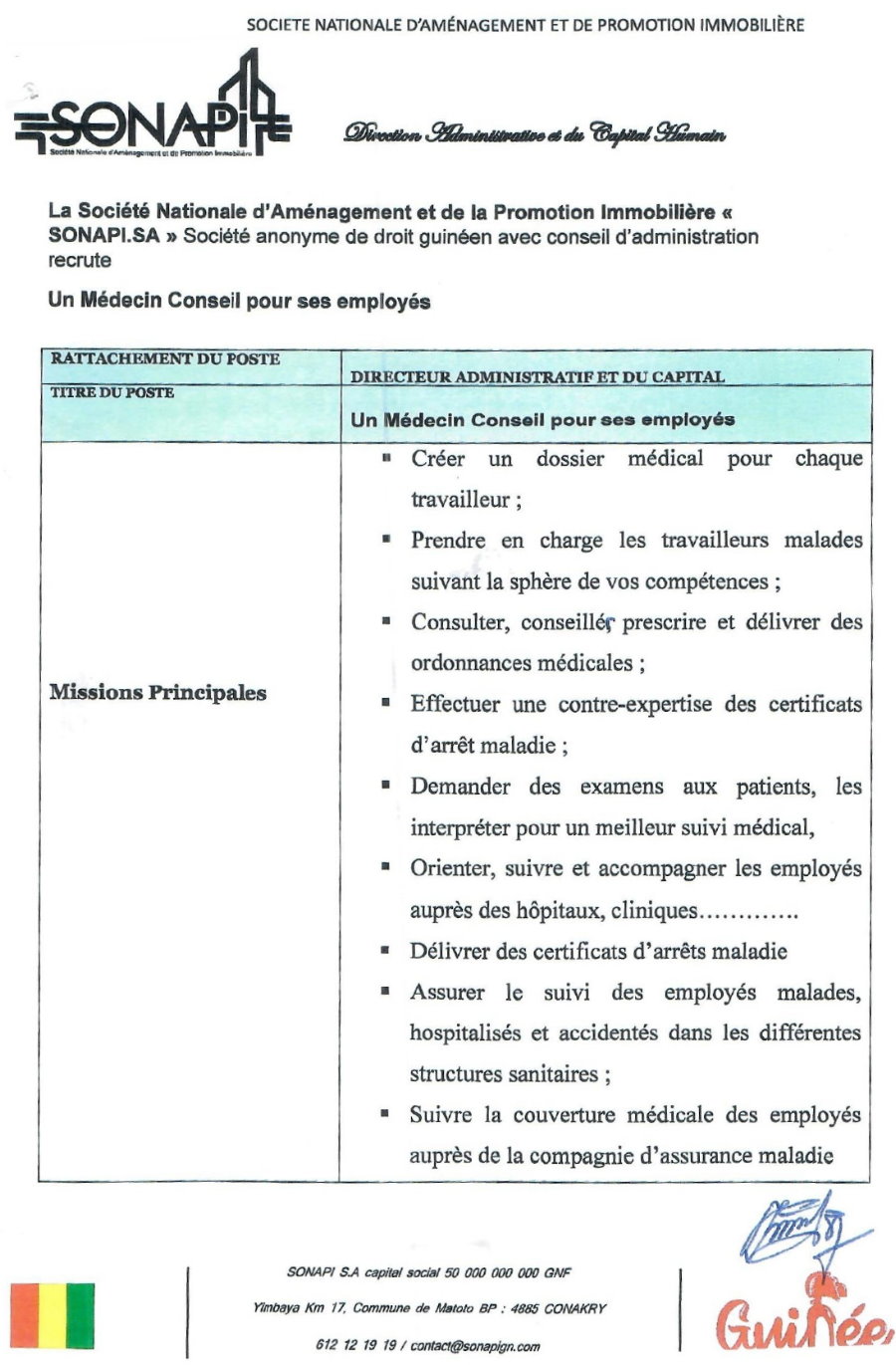 Avis de recrutement d'Un Médecin Conseil pour ses employés | Page 1