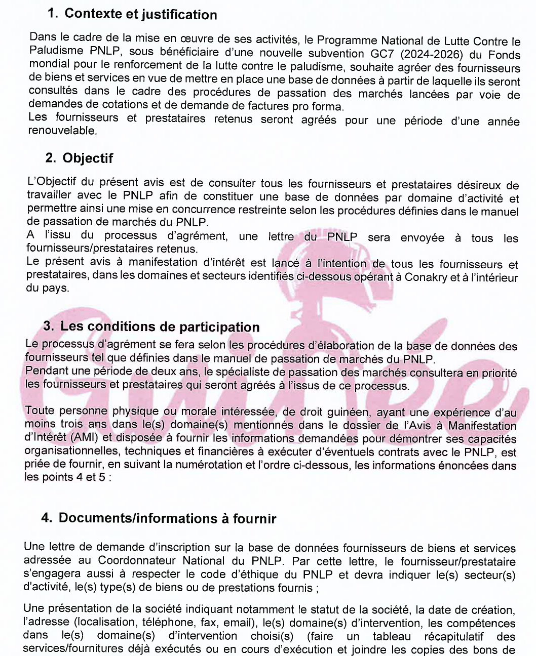 Avis a manifestation d'interet pour la constitution d'une base de donnees fournisseurs des biens et services | Page 2