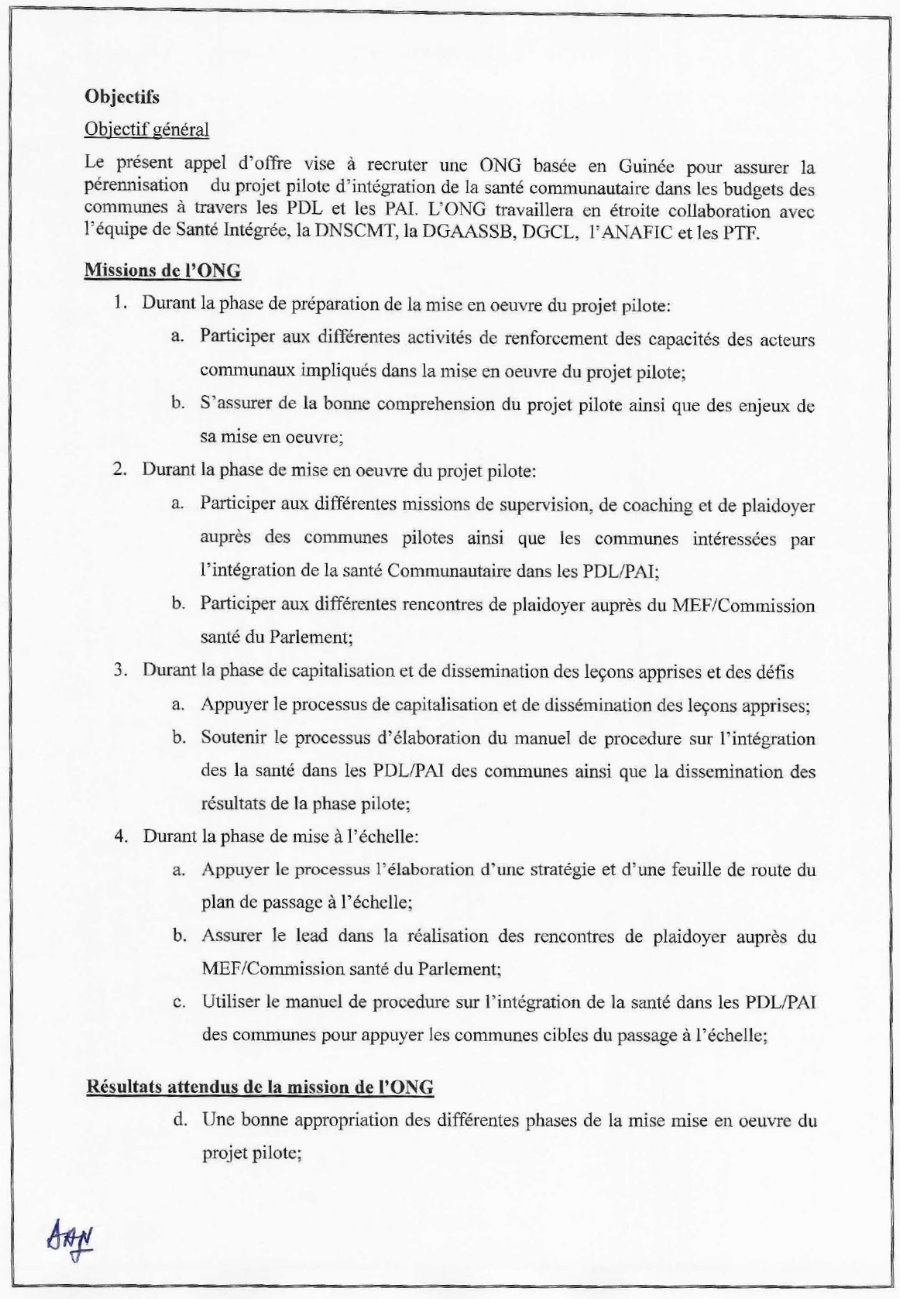 Recrutement D'une Organisation Nationale Non Gouvernementale pour appuyer la mise en œuvre du projet pilote d'intégration de la santé communautaire dans les budgets des communes en Guinée | Page 3