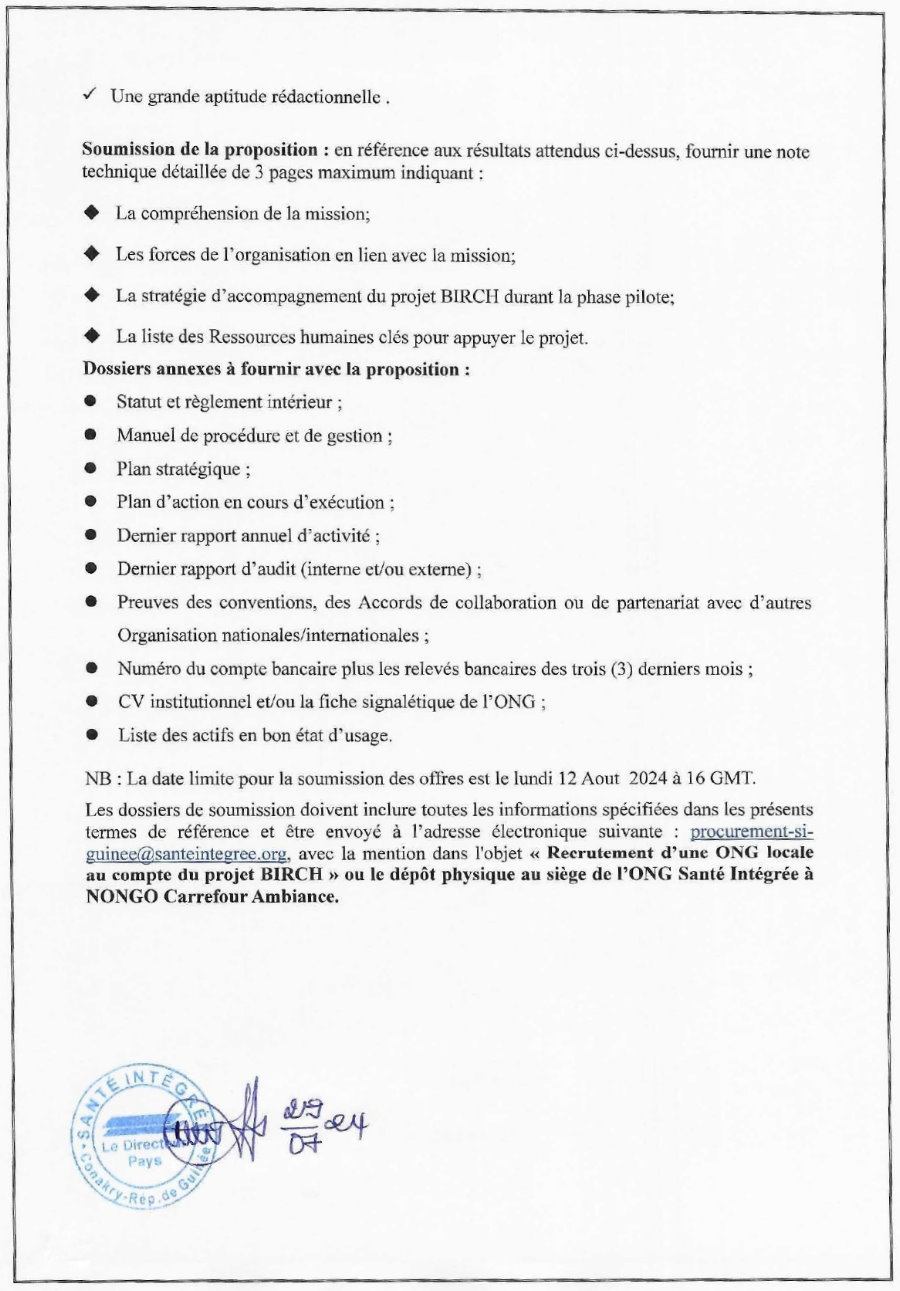 Recrutement D'une Organisation Nationale Non Gouvernementale pour appuyer la mise en œuvre du projet pilote d'intégration de la santé communautaire dans les budgets des communes en Guinée | Page 5