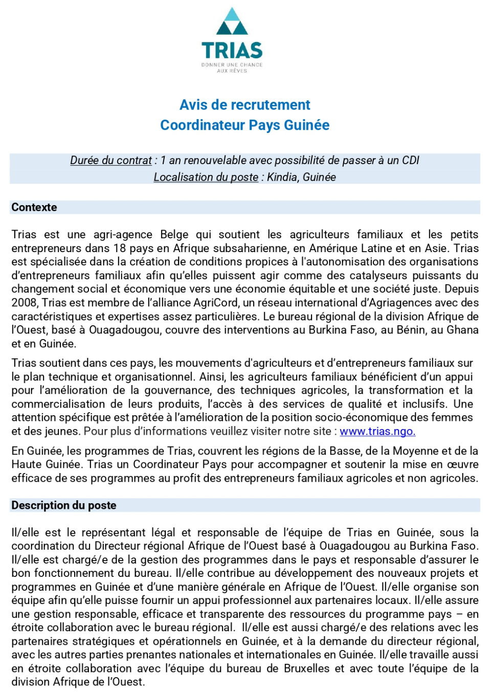 Avis de recrutementd'un Coordinateur Pays Guinée | Page 1