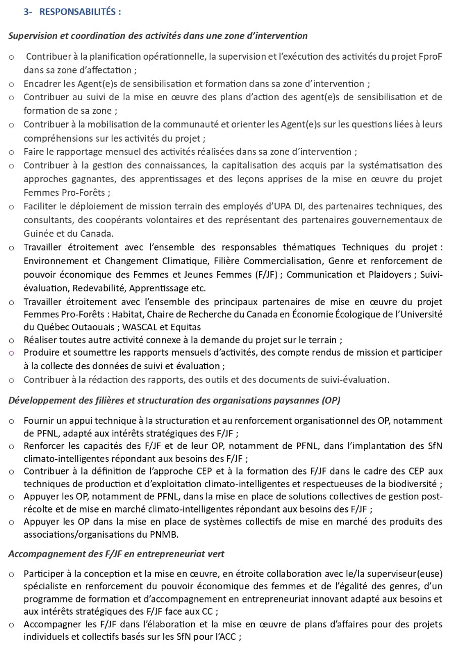 Avis De Recrutement D’un(e) Superviseur (euse) De Zone Et Spécialiste En Champ Ecole Paysan (Cep), Développement Des Filières Et Renforcement Des Capacités Des Organisations Paysannes Pour Femmes Pro-Forêts : Projet D’adaptation Aux Changements Climatiques Dans Le Parc National Du Moyen-Bafing En Guinée (PNMB) | Page 2