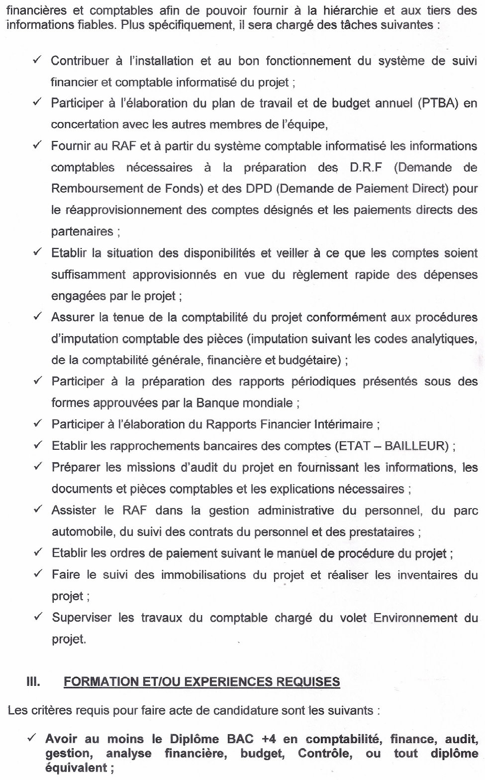 SOLLICITATION DE MANIFESTATION D'INTERET POUR LE RECRUTEMENT D'UN CHEF COMPTABLE EN FAVEUR DU PGRNME | PAGE 2