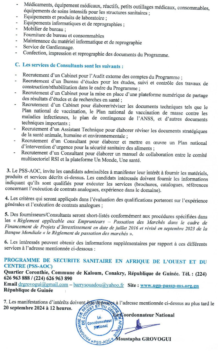 Sollicitation de manifestation d'intérêt pour des travaux, fournitures et services | Page 2