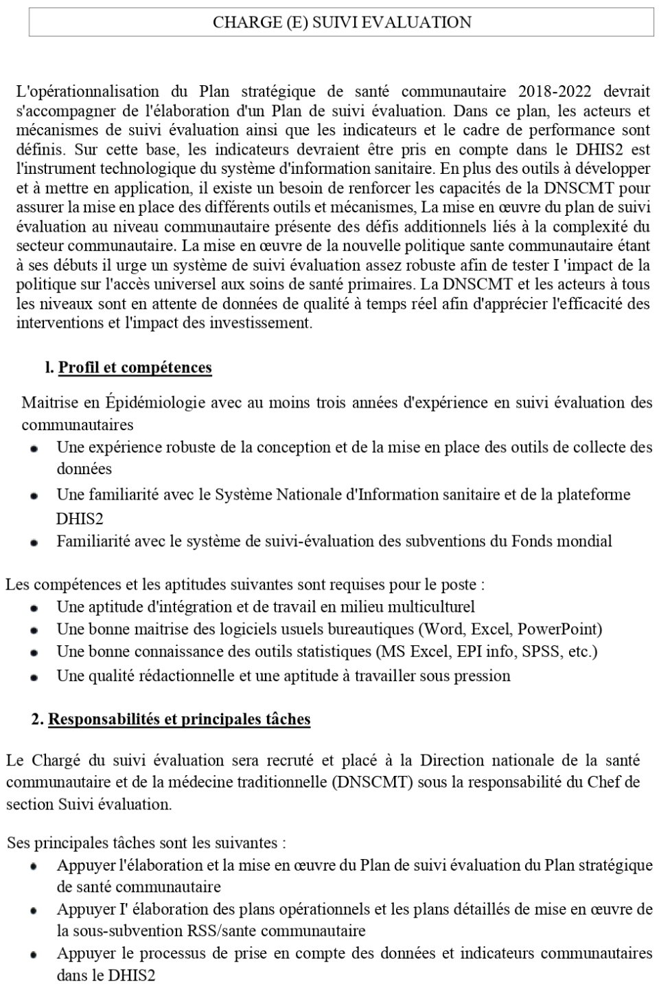 Avis De Recrutement D'un(e) Charge(e) De Suivi Evaluation | page 3